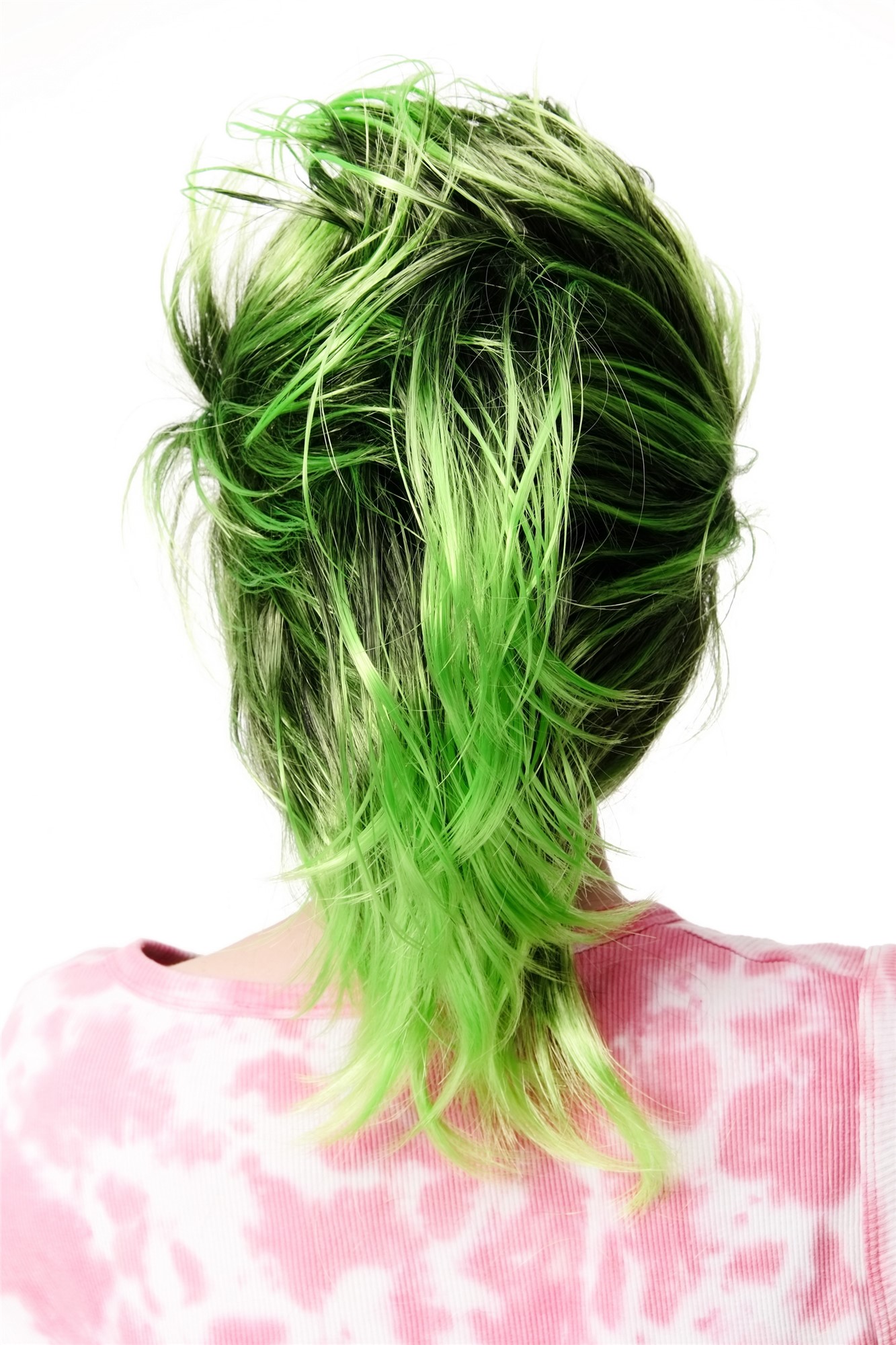 Party/Fancy Dress/Halloween Wig Mohawk 80ies Wave Glam Punk Black & Green, view 4, WIG ME UP: Your Perücken Online Shop Party Wig, Unisex, black and neon green, wavy, shoulder-length