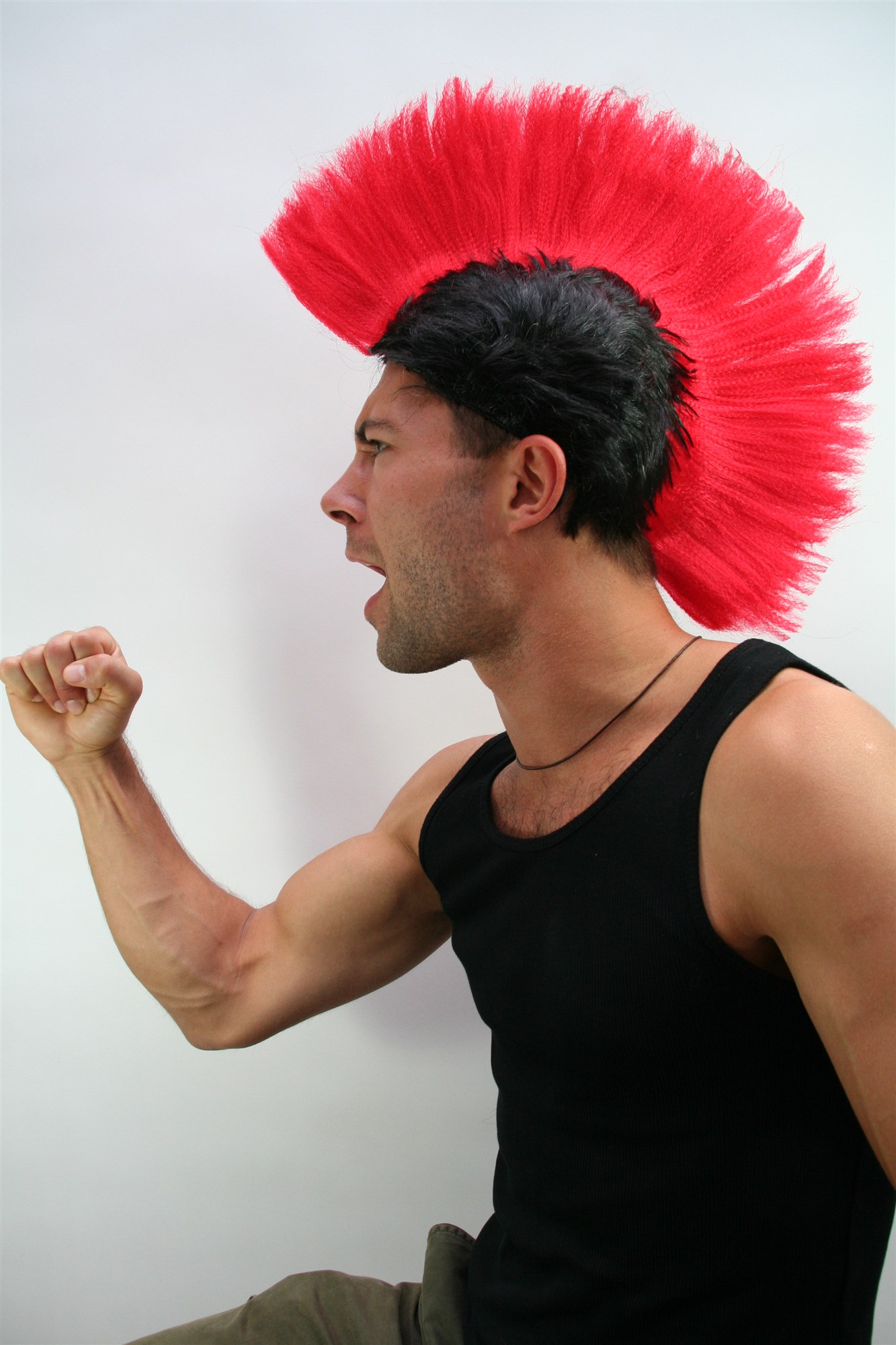 Party/Fancy Dress/Halloween MOHAWK Punk Spartan RED on Black LM-420-P103/PC3 ANARCHY in the UK, view 3, WIG ME UP: Your Perücken Online Shop Party Wig, Men, black red, straight, short