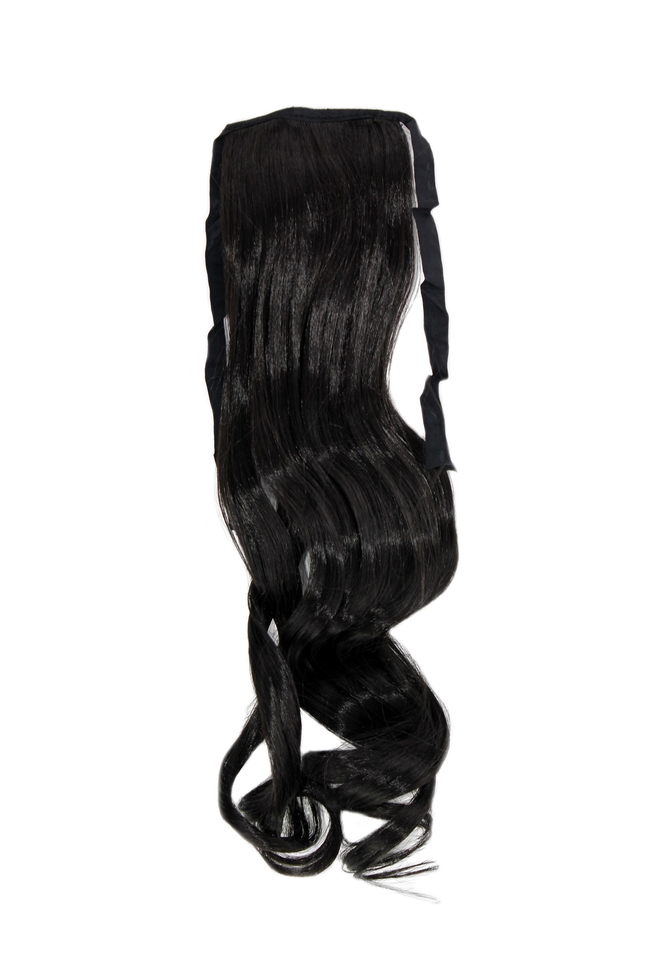 YZF-TC18-3 Hairpiece Pontail Pigtail extension slim light wavy comb and ribbon dark brown, front view, WIG ME UP: Your Perücken Online Shop Ponytails, dark brown, wavy, shoulder-length