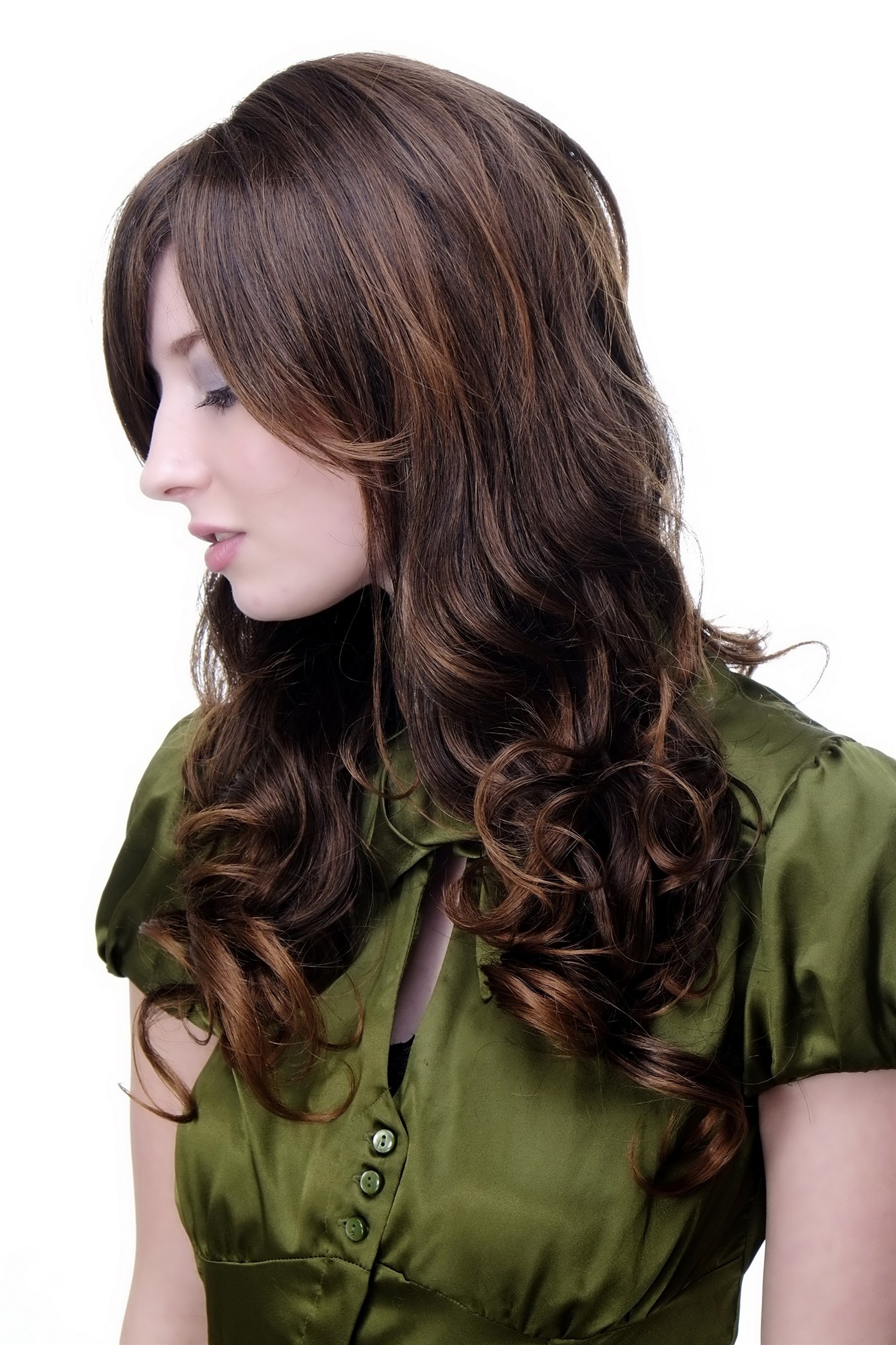 hochwertige Qualitätsperücken, Damen Perücke braun Scheitel lockig 9319-2T30, Ansicht 3, WIG ME UP: Ihr Perücken Online Shop lockige Tressen-Perücke mit Kopfhaut-Imitat Schwarzbraun-Kupferbraun lange Haare für Damen