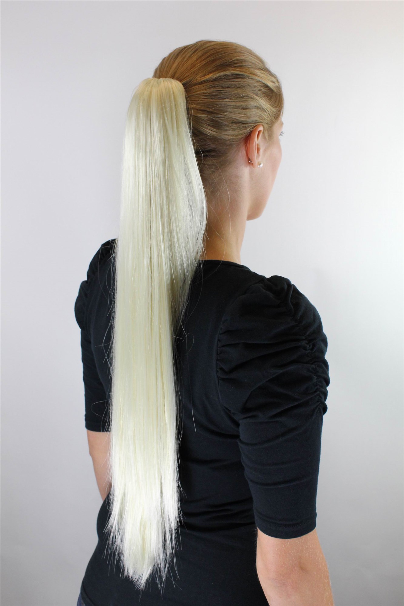 hochwertiges Haarteil Platinblond glatt Haarverlängerung mit Butterfly-Klammer XF-6464-613, Ansicht 2, WIG ME UP: Ihr Perücken Online Shop glattes Zopf-Haarteil Platinblond 65 cm lang
