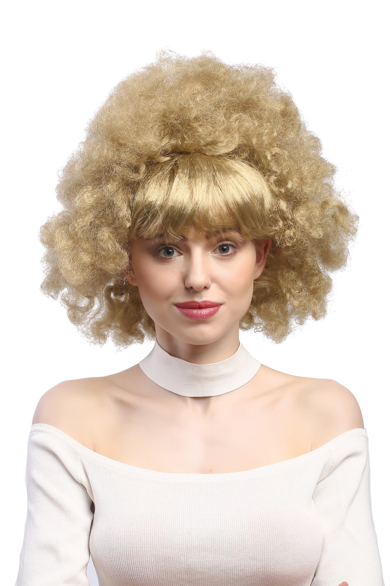 günstige Party Perücke, Perücke Afro Funk 60er 70er Blond 2626-ZA89, Vorderansicht, WIG ME UP: Ihr Perücken Online Shop lockige Party Perücke Blond kurze Haare für Damen