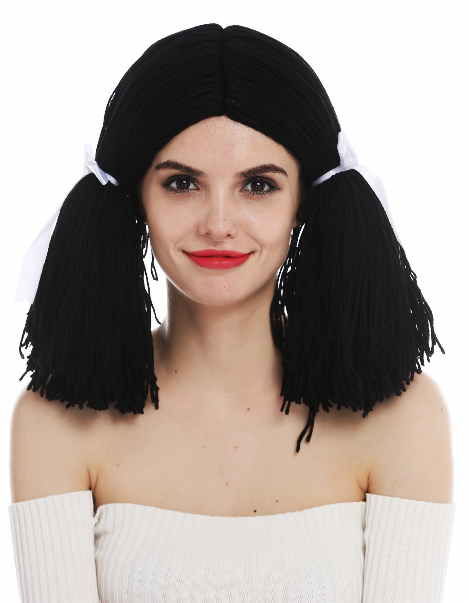 Wig carnival women doll thick fabric doll hair black braids long plaited 3208, front view, WIG ME UP: Your Perücken Online Shop Party Wig, Ladies, pitch black, wavy, shoulder-length