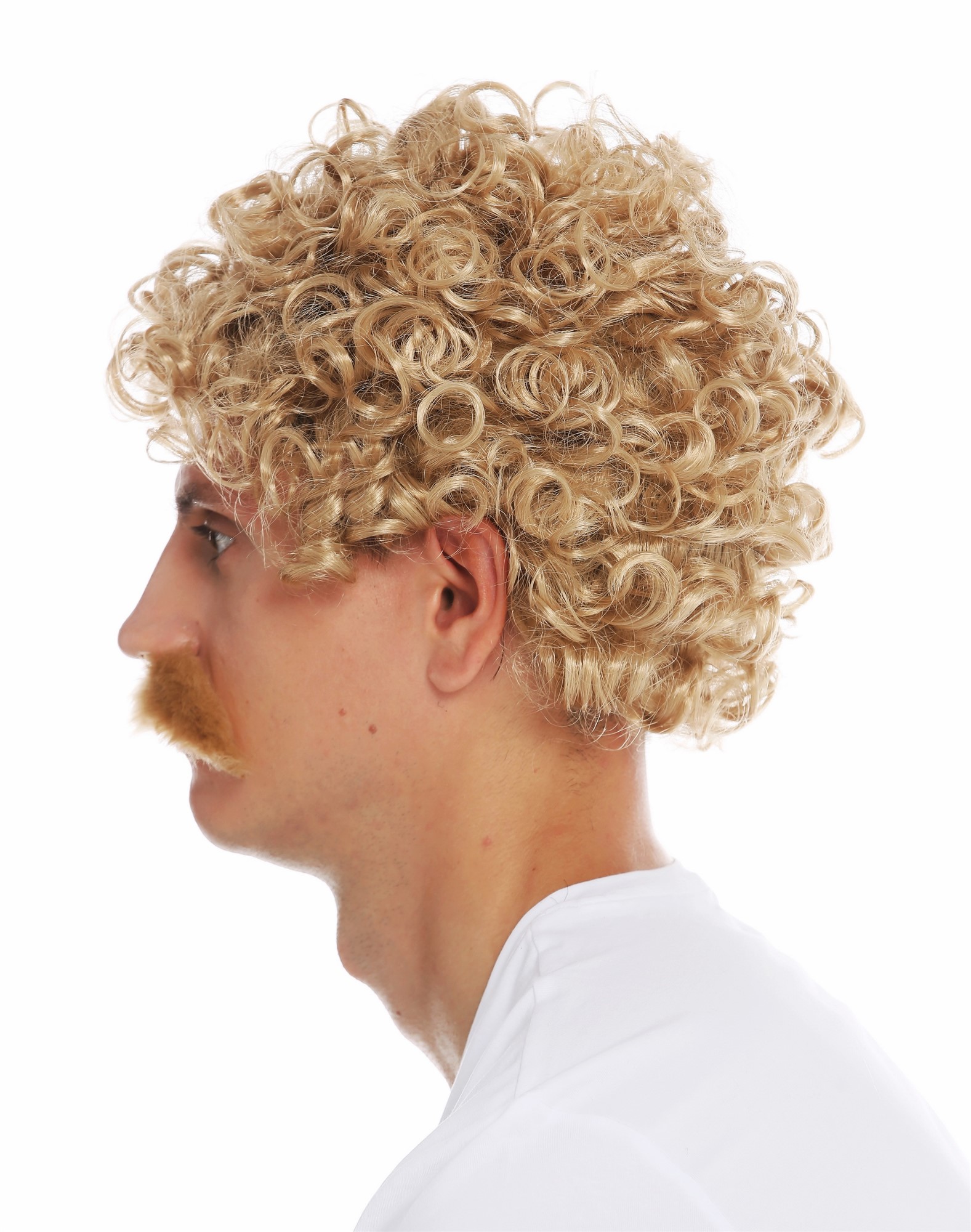 günstige Party Perücke, Perücke lockig Schnauzbart blond 2191-ZA82A, Ansicht 3, WIG ME UP: Ihr Perücken Online Shop lockige Party Perücke Karamellblond kurze Haare für Herren