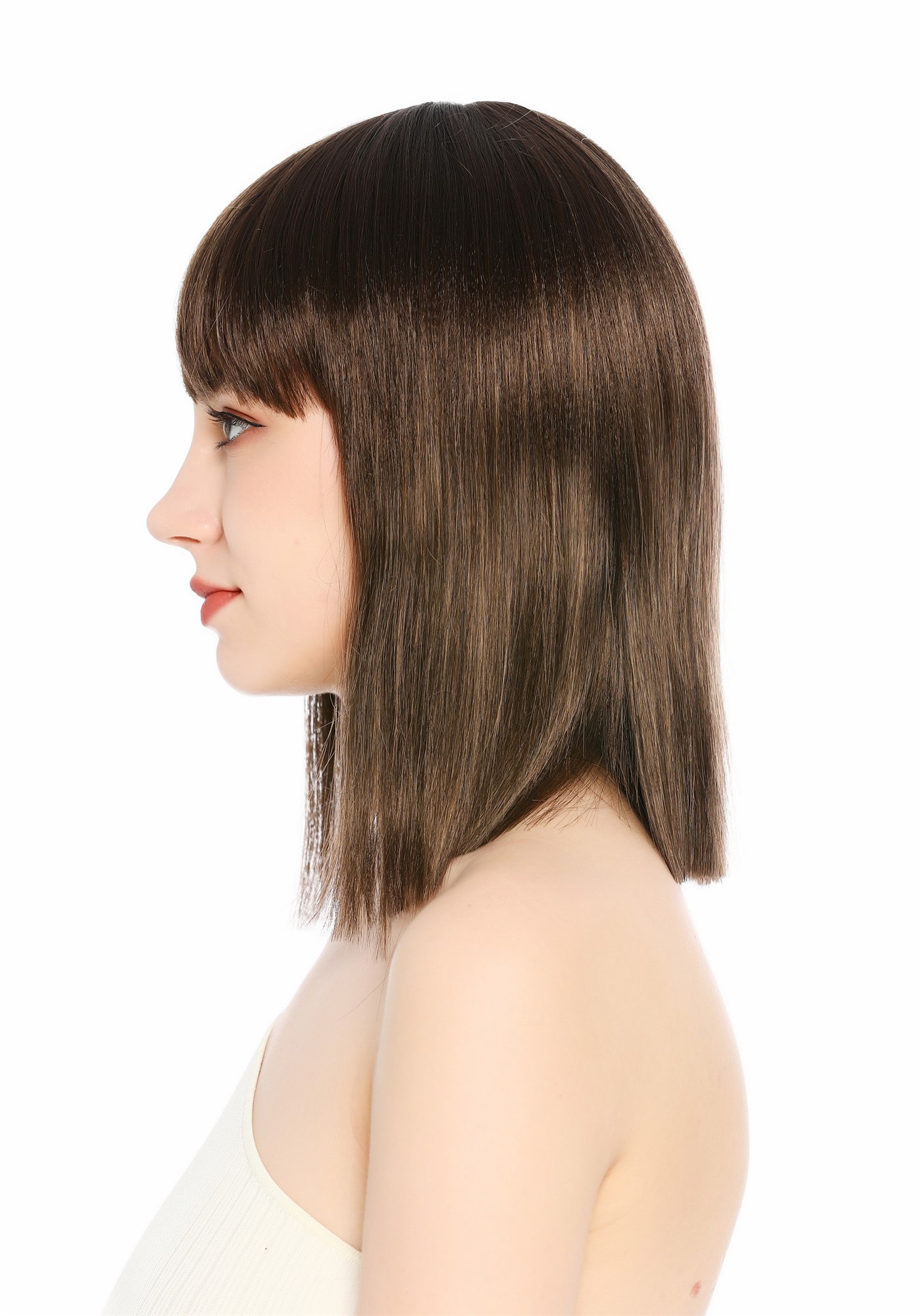Perücke Damen Longbob glatt schulterlang Pony Clavi-Cut Braun Mittelbraun VK-64-8