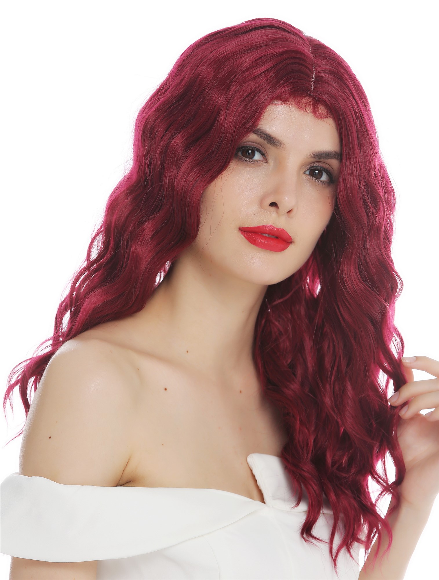 Women's wig ladies' wig long wavy water wave middle parting garnet red VK-9, view 5, WIG ME UP: Your Perücken Online Shop Quality Wigs, Ladies, garnet red, wavy, long