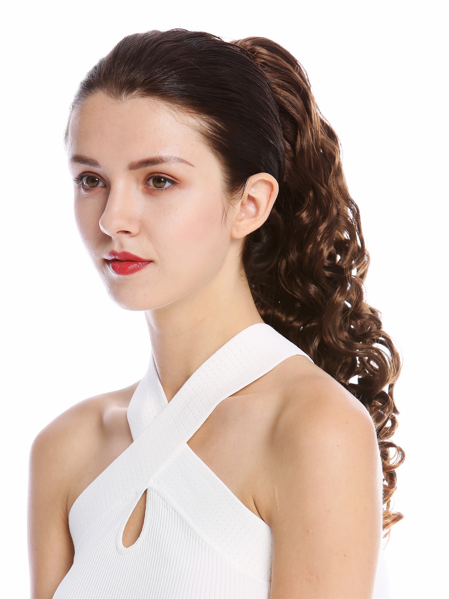 Ponytail Hairpiece very long voluminous curled curls chestnut brown mix 19AXL, view 3, WIG ME UP: Your Perücken Online Shop Ponytails, brown mix, curled, long