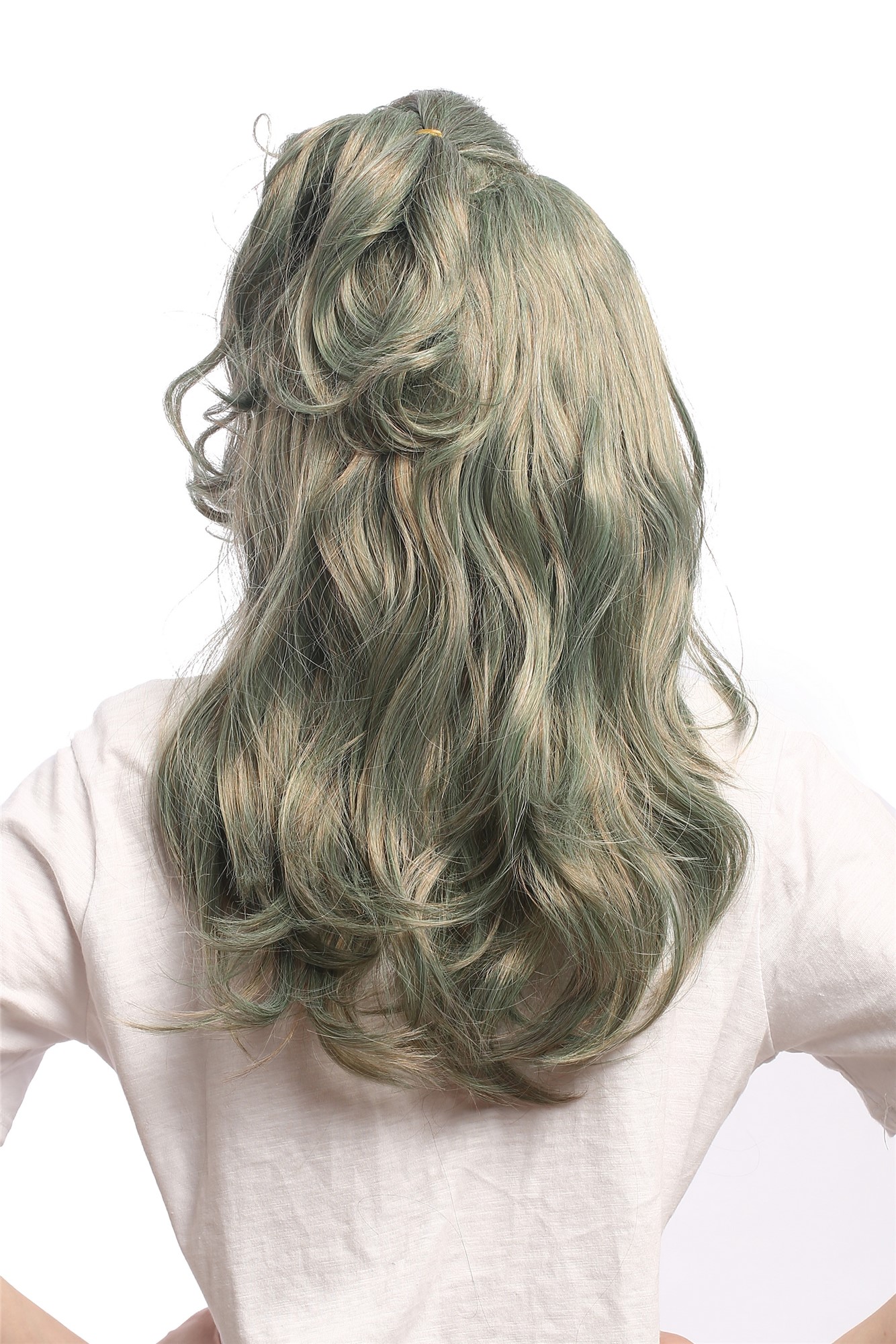 Party Wig, Ladies, Gray,Green, wavy, long