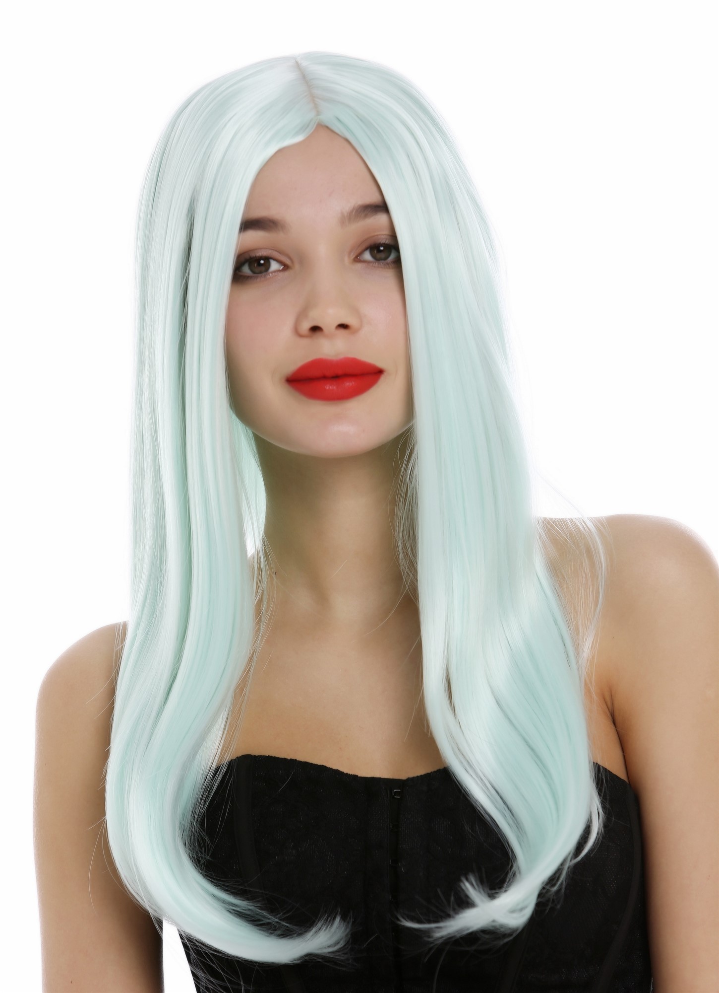 hochwertige Qualitätsperücken, Damen Perücke lang glatt Mittelscheitel Grün Hellgrün SA-151-T5507, Ansicht 4, WIG ME UP: Ihr Perücken Online Shop glatte Tressen-Perücke mit Kopfhaut-Imitat Hellgrün lange Haare für Damen