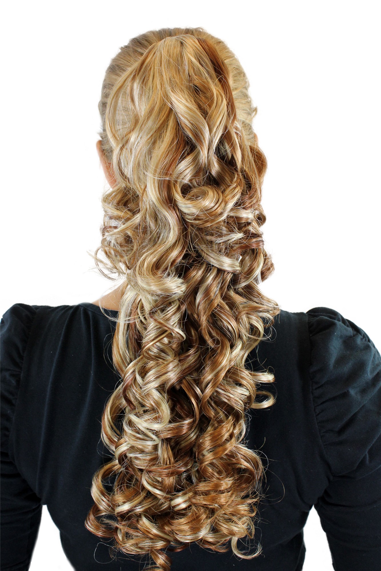 JL-3254-HL2374B Ponytail Hairpiece extension long curled large curls blond mix claw clamp 18", front view, WIG ME UP: Your Perücken Online Shop Ponytails, blond mix, curled, shoulder-length