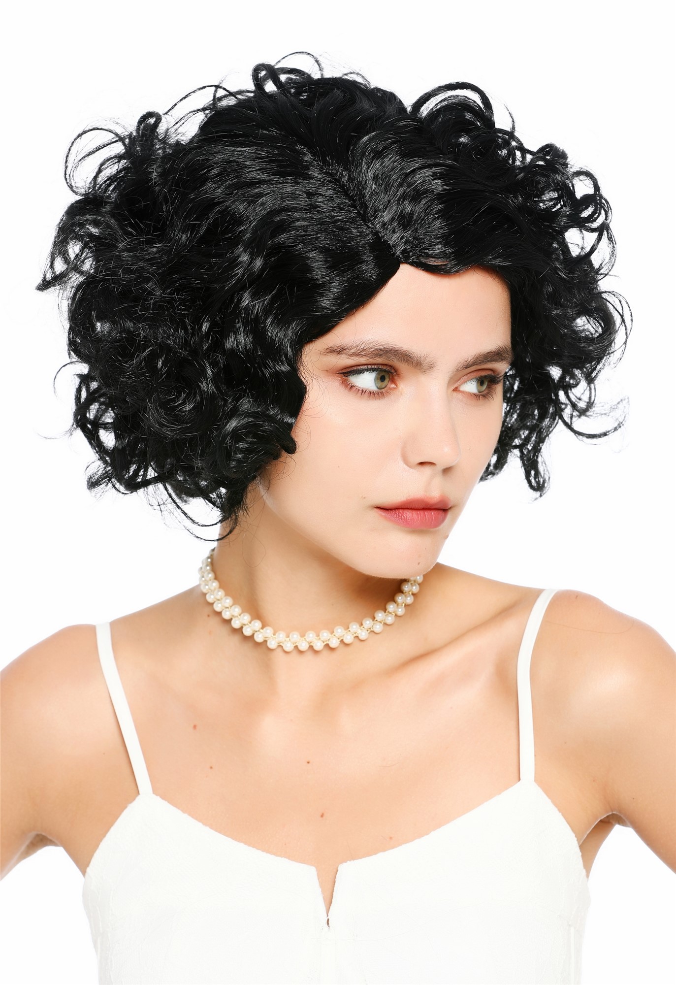 lockige Party-Perücke Schwarz 30 cm lange Perücke für Damen