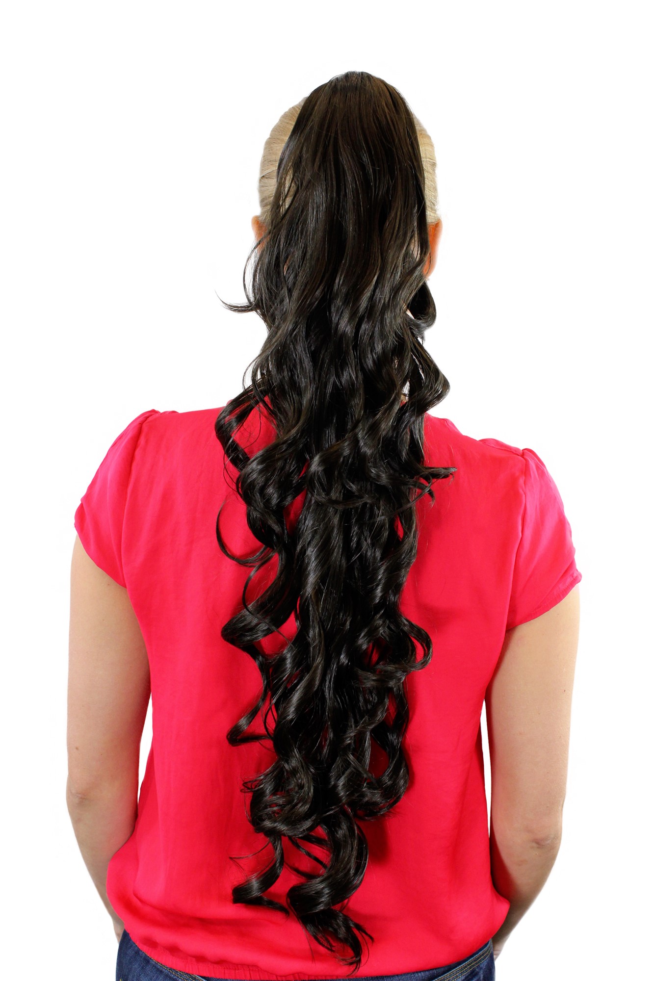JL-4017-27T613 Ponytail Hairpiece extension extremely long waved wavy medium brown claw clamp 29", front view, WIG ME UP: Your Perücken Online Shop Ponytails, Brown, wavy, very long
