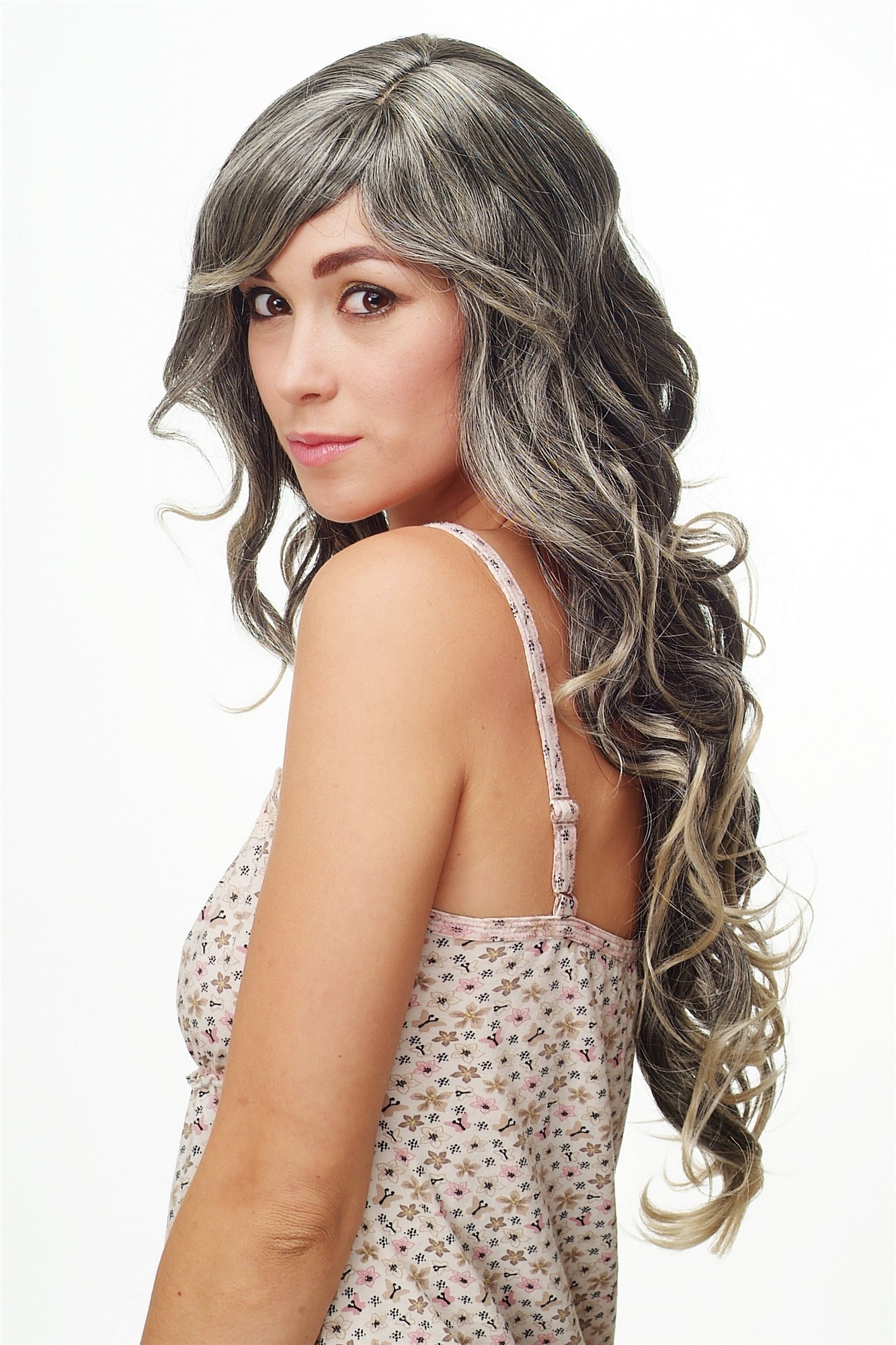 hochwertige Qualitätsperücken, Perücke lang wallendes Haar wellig leicht lockig Schwarz-Hellblond 9204S-1T228, Ansicht 3, WIG ME UP: Ihr Perücken Online Shop lockige Tressen-Perücke mit Kopfhaut-Imitat Schwarz-Hellblond lange Haare für Damen