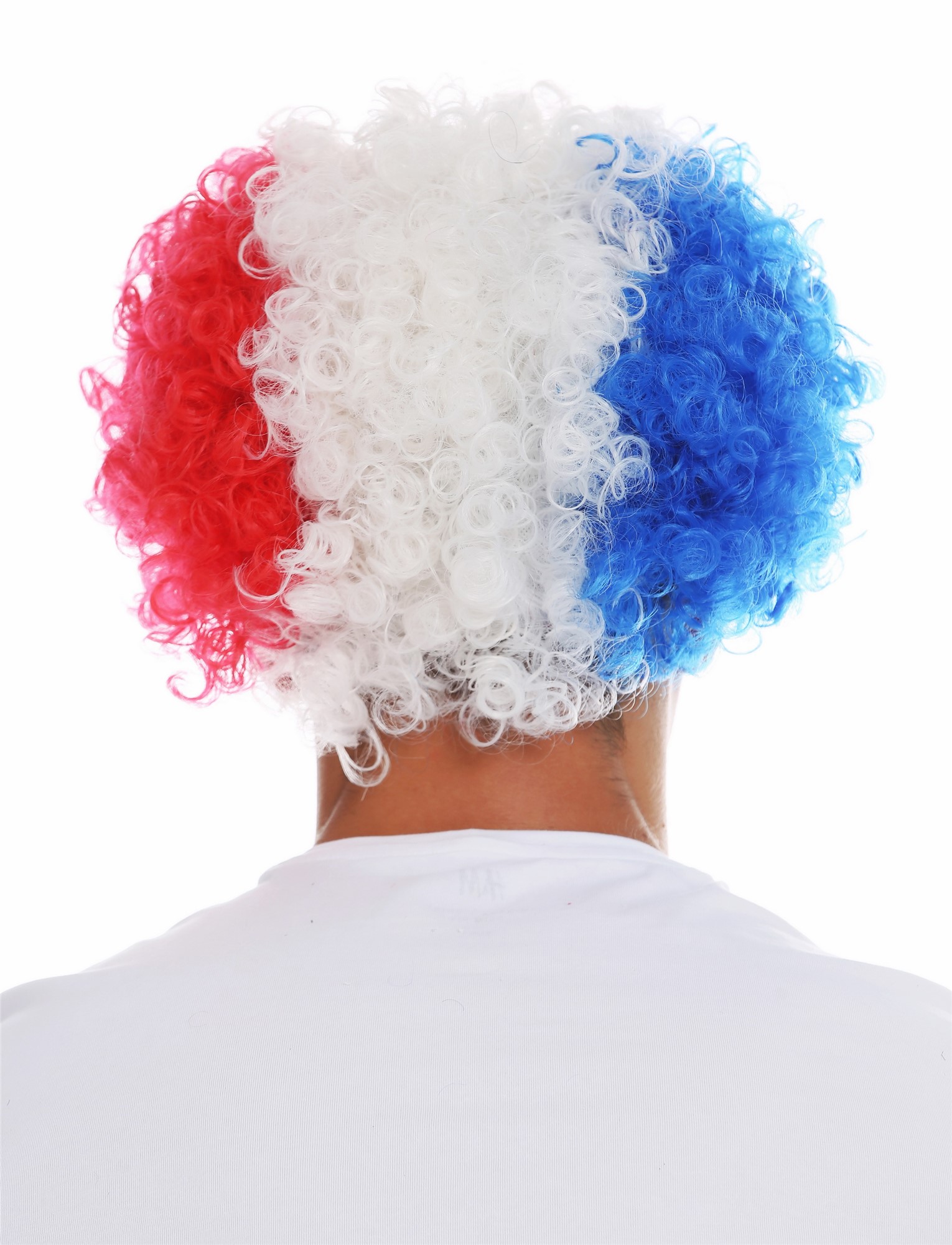 Fan wig afro soccer football world cup tricolor blue white red France MMAM-15M , view 4, WIG ME UP: Your Perücken Online Shop Party Wig, Unisex, red-blue-white mix, curled, short