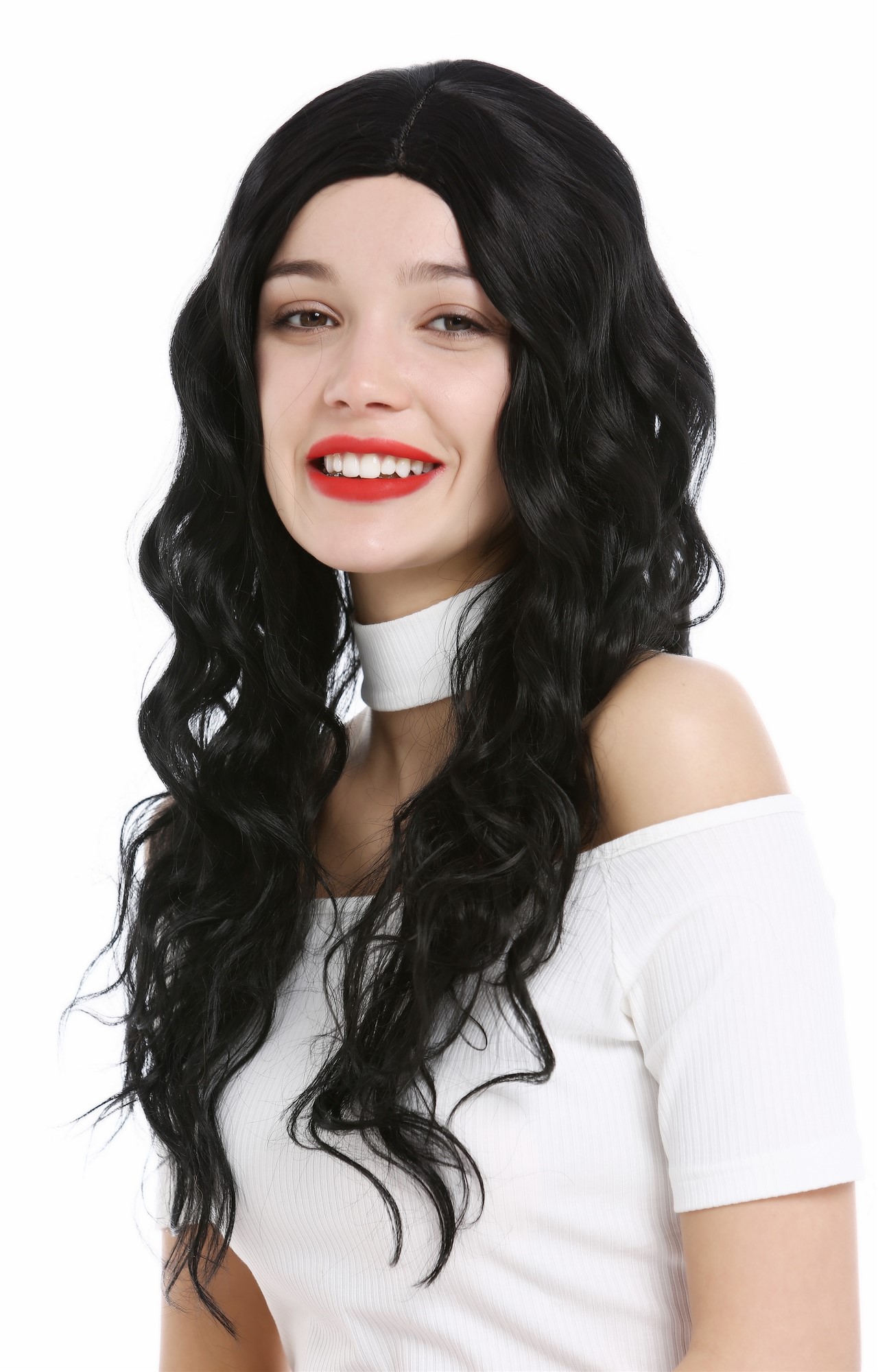 Lady women wig long wavy waved slightly curled middle parting black YZF-4072, view 3, WIG ME UP: Your Perücken Online Shop Quality Wigs, Ladies, velvet black, wavy, long