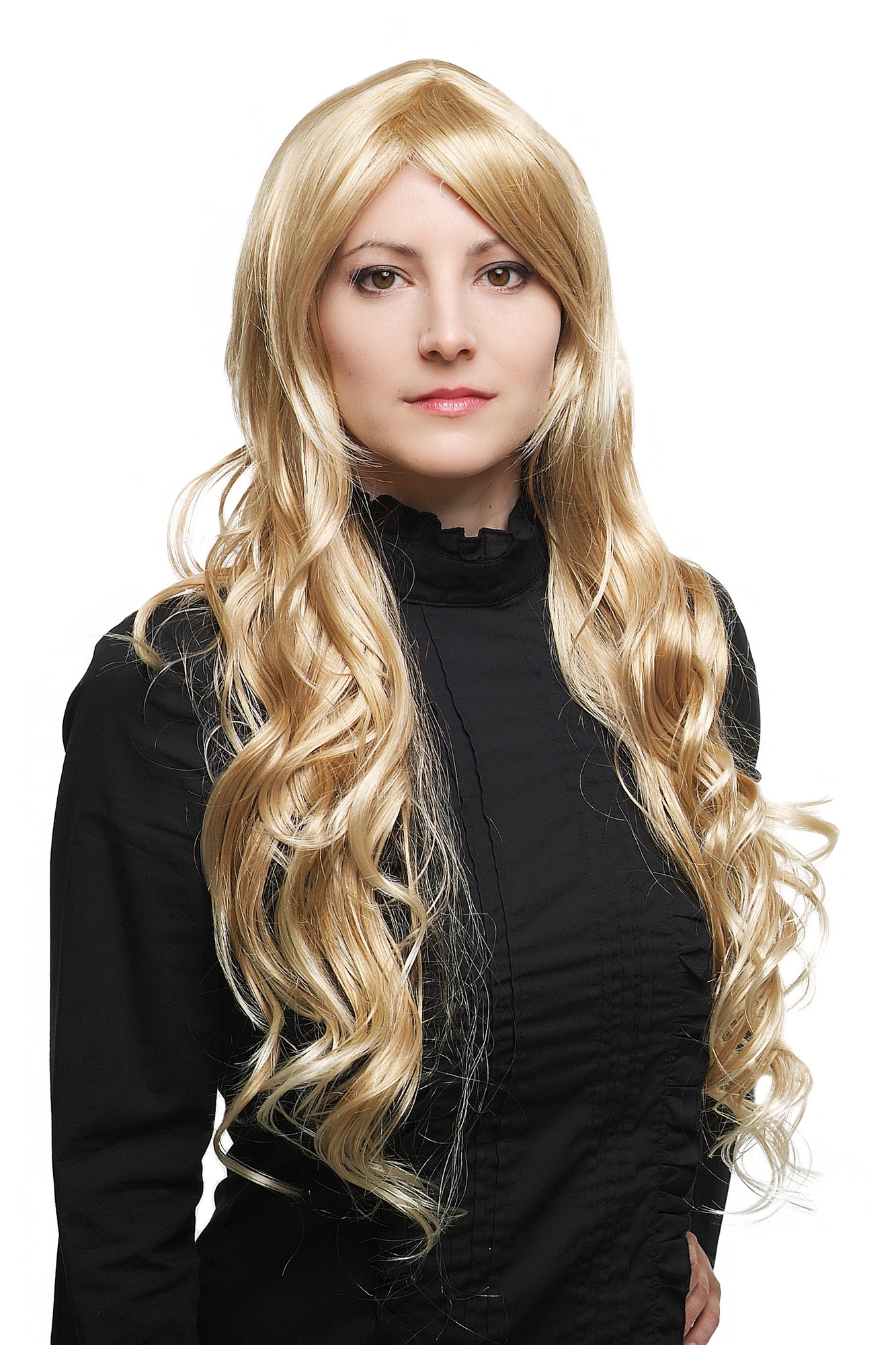STUNNING Lady Fashion  Wig BRIGHT mixed BLOND wavy slightly curly VERY LONG 80 cm Peluca, front view, WIG ME UP: Your Perücken Online Shop Quality Wigs, Ladies, Blonde, wavy, very long