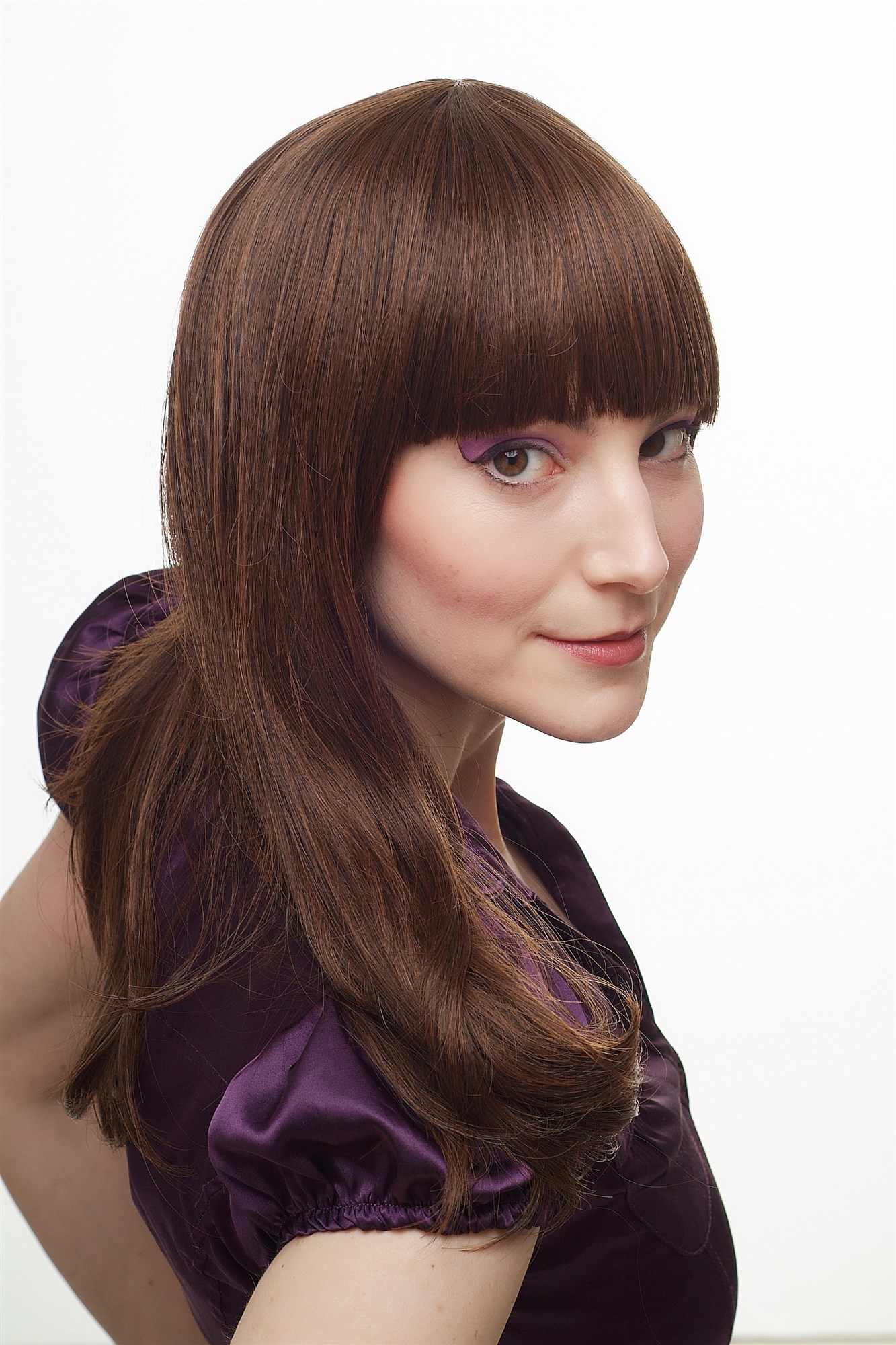 Lady  Wig shoulder length long straight sexy fringe dark brown mix chestnut mahogani 50 cm, view 3, WIG ME UP: Your Perücken Online Shop Quality Wigs, Ladies, black-brown-copper brown, straight, long