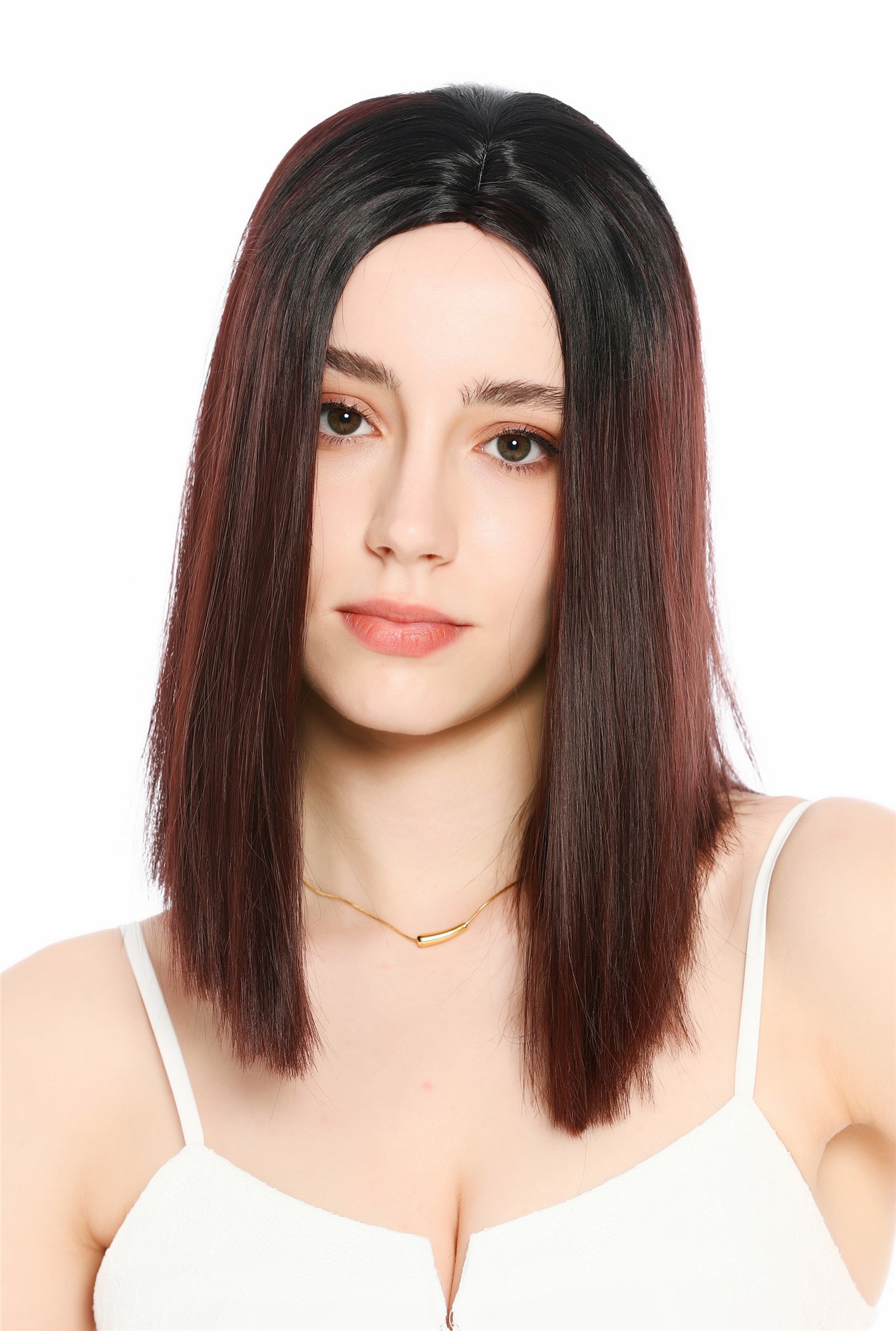 Perücke Damen schulterlang Longbob glatt Mittelscheitelt Ombre Schwarz Rotbraun GFW4029S-99J+1B