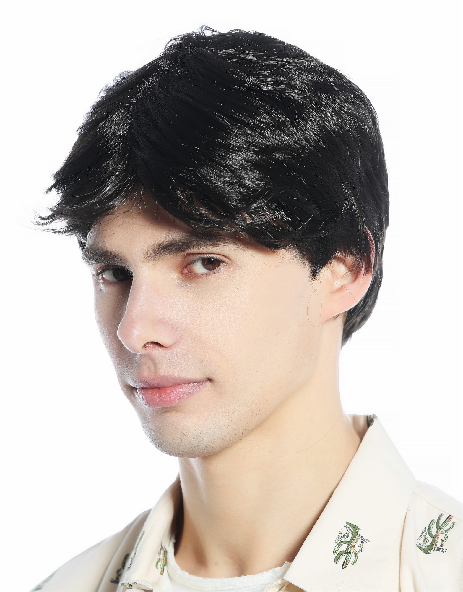 Wig Men Women Halloween Carnival short parting smooth black210329, view 2, WIG ME UP: Your Perücken Online Shop Party Wig, Unisex, black-brown, straight, short
