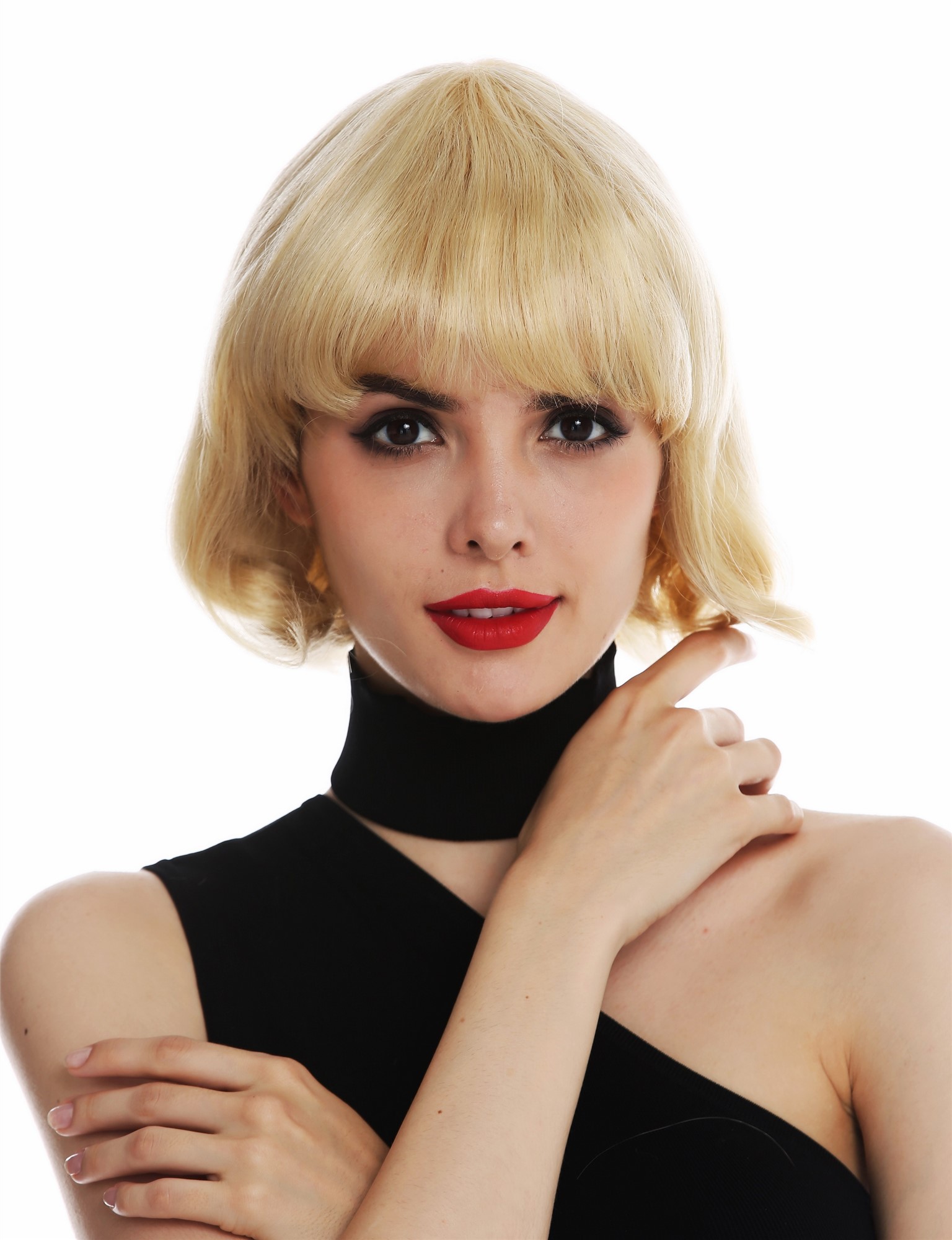 hochwertige Qualitätsperücken, Perücke Echthaar kurz Bob Pony Platinblond Hellblond 5328A-HH-613, Vorderansicht, WIG ME UP: Ihr Perücken Online Shop glatte Tressen-Perücke Echthaar Platinblond kurze Haare für Damen