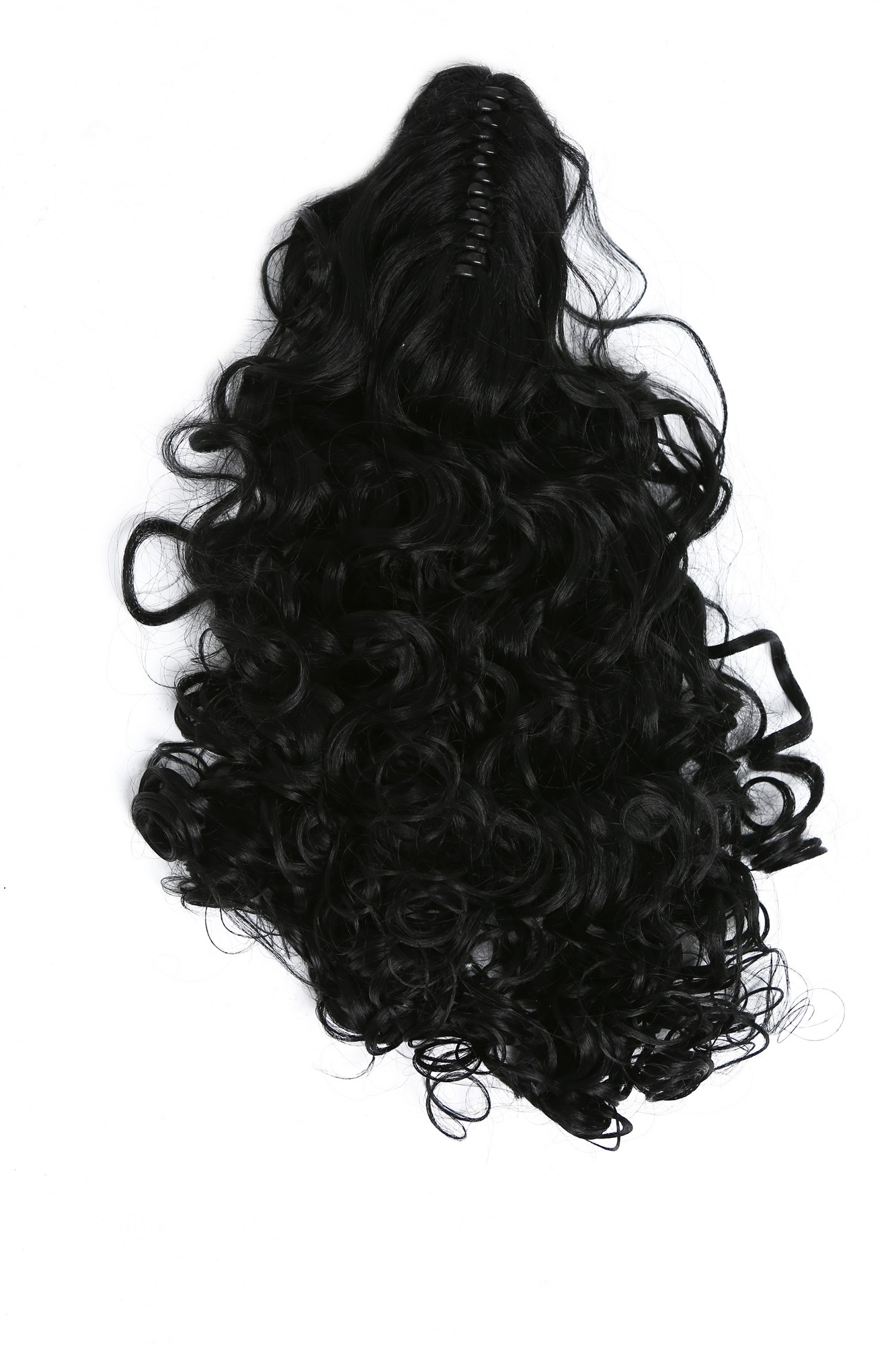 hochwertiger Zopf Pferdeschwanz lockig voluminös lang Schwarz 9563B-1, Ansicht 6, WIG ME UP: Ihr Perücken Online Shop lockiges Zopf-Haarteil Schwarz 55 cm lang