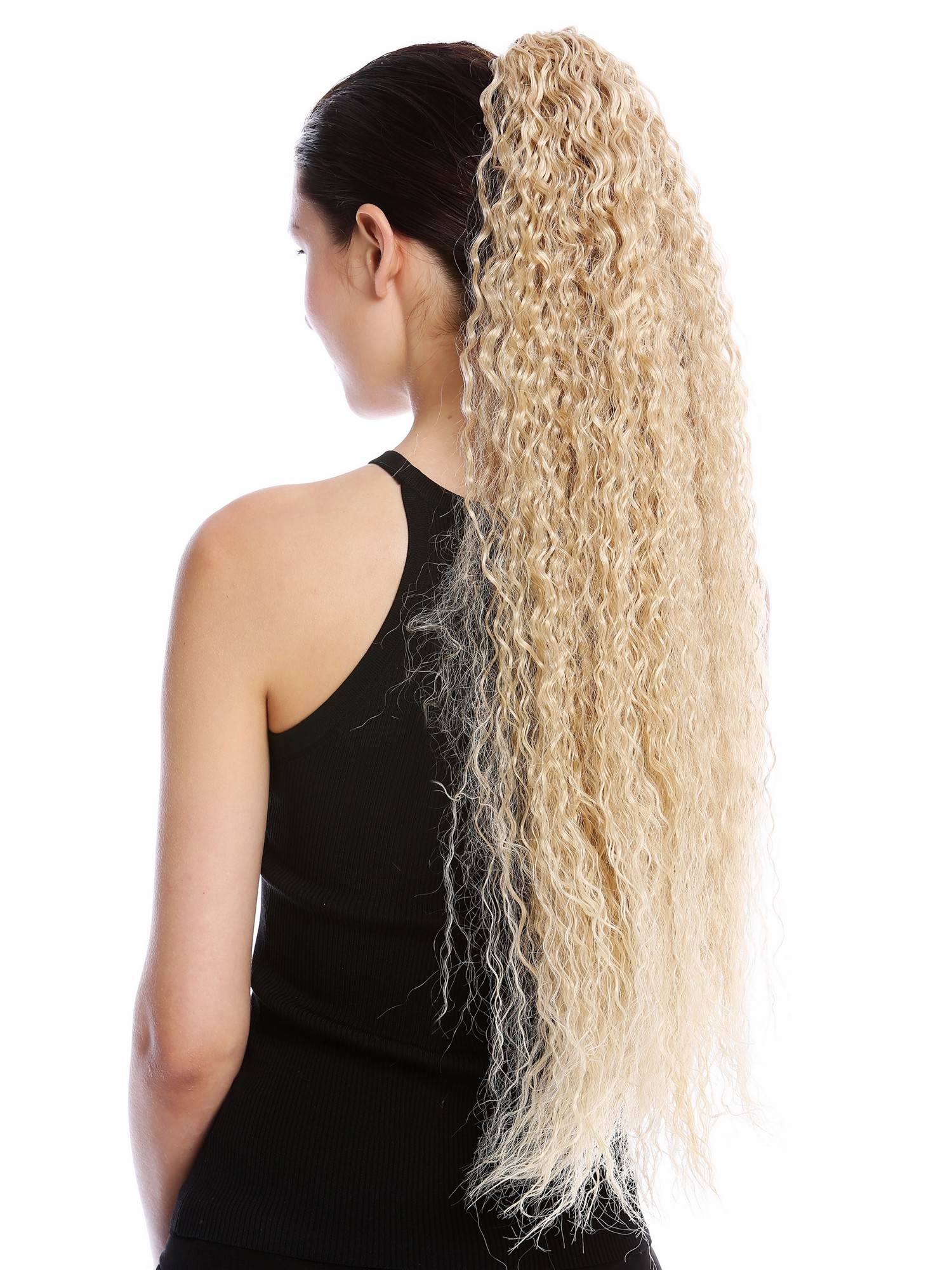 hochwertiger Zopf Pferdeschwanz Extrem Lang Voluminös Krepplocken Blond Platin Mix N857-V-24BT613, Vorderansicht, WIG ME UP: Ihr Perücken Online Shop lockiges Zopf-Haarteil Blond-Mix 75 cm lang