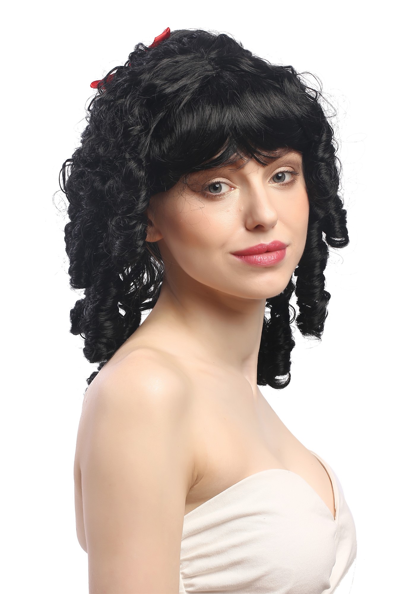 Lady Wig Fancy Dress Victorian Colonial romantic style black + ribbon coils curls Gothic Lolita, view 4, WIG ME UP: Your Perücken Online Shop Party Wig, Ladies, Black, curled, shoulder-length