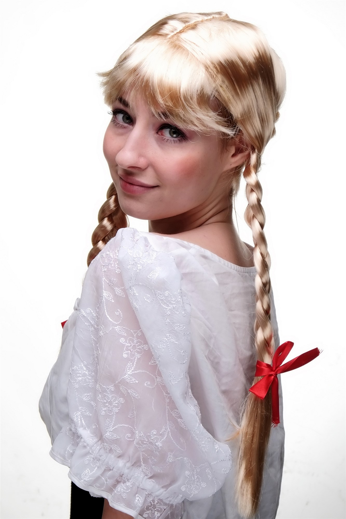 Party/Fancy Dress Lady WIG fringe BLOND 2 long BRAIDS Plaids pigtails OKTOBERFEST Dutch German Maid, view 2, WIG ME UP: Your Perücken Online Shop Party Wig, Ladies, Blonde, straight, long