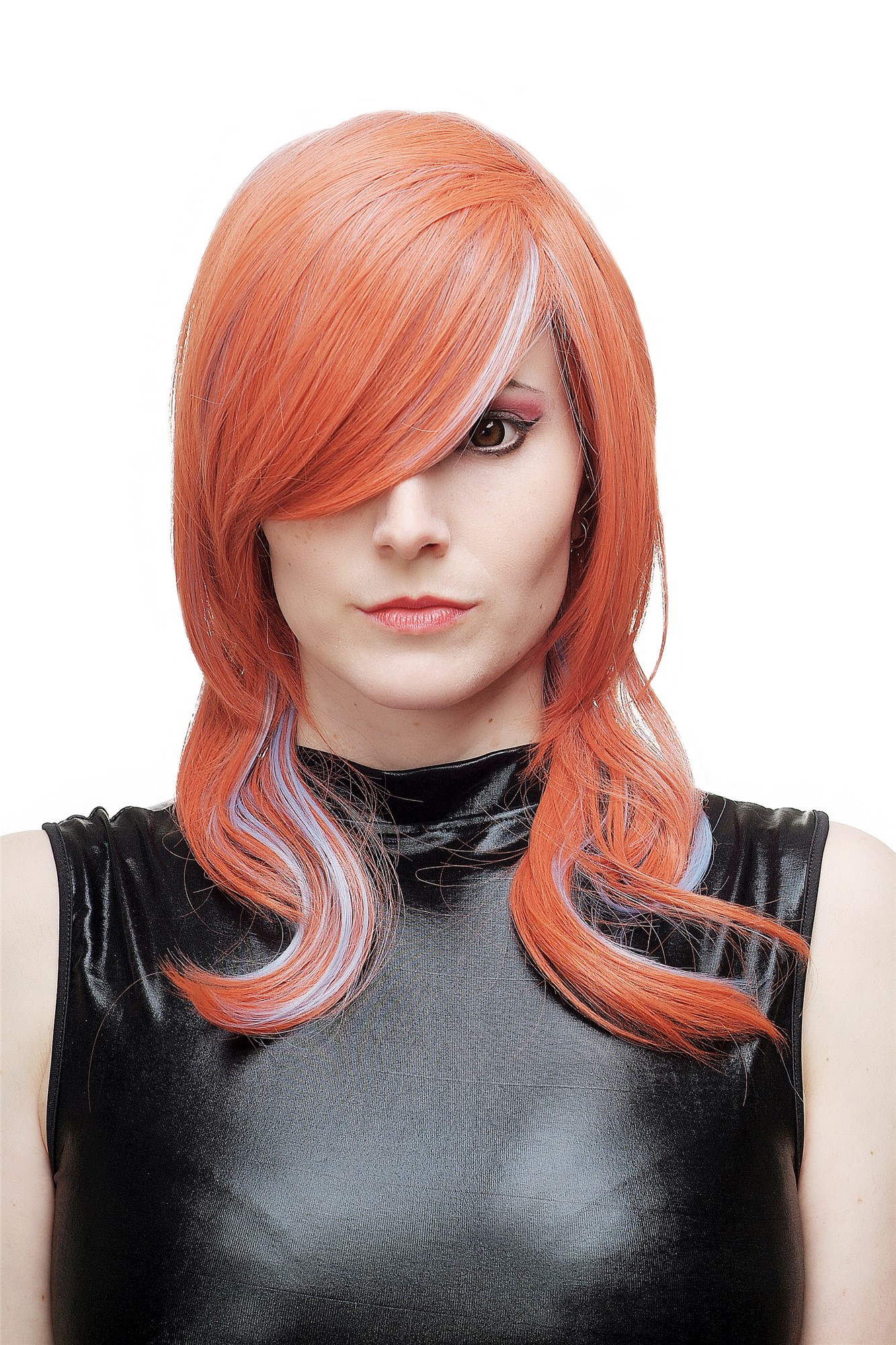 hochwertige Qualitätsperücken, Perücke Cosplay Rot Cyan Scheitel H9001-T23/3-T4020, Vorderansicht, WIG ME UP: Ihr Perücken Online Shop wellige Tressen-Perücke Rot-Hellblau-Mix lange Haare für Damen