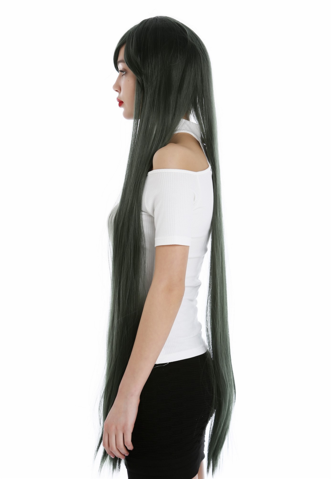 Lady Women Cosplay wig very long sleek look dark green YZF-0826, view 2, WIG ME UP: Your Perücken Online Shop Quality Wigs, Ladies, dark green, straight, very long