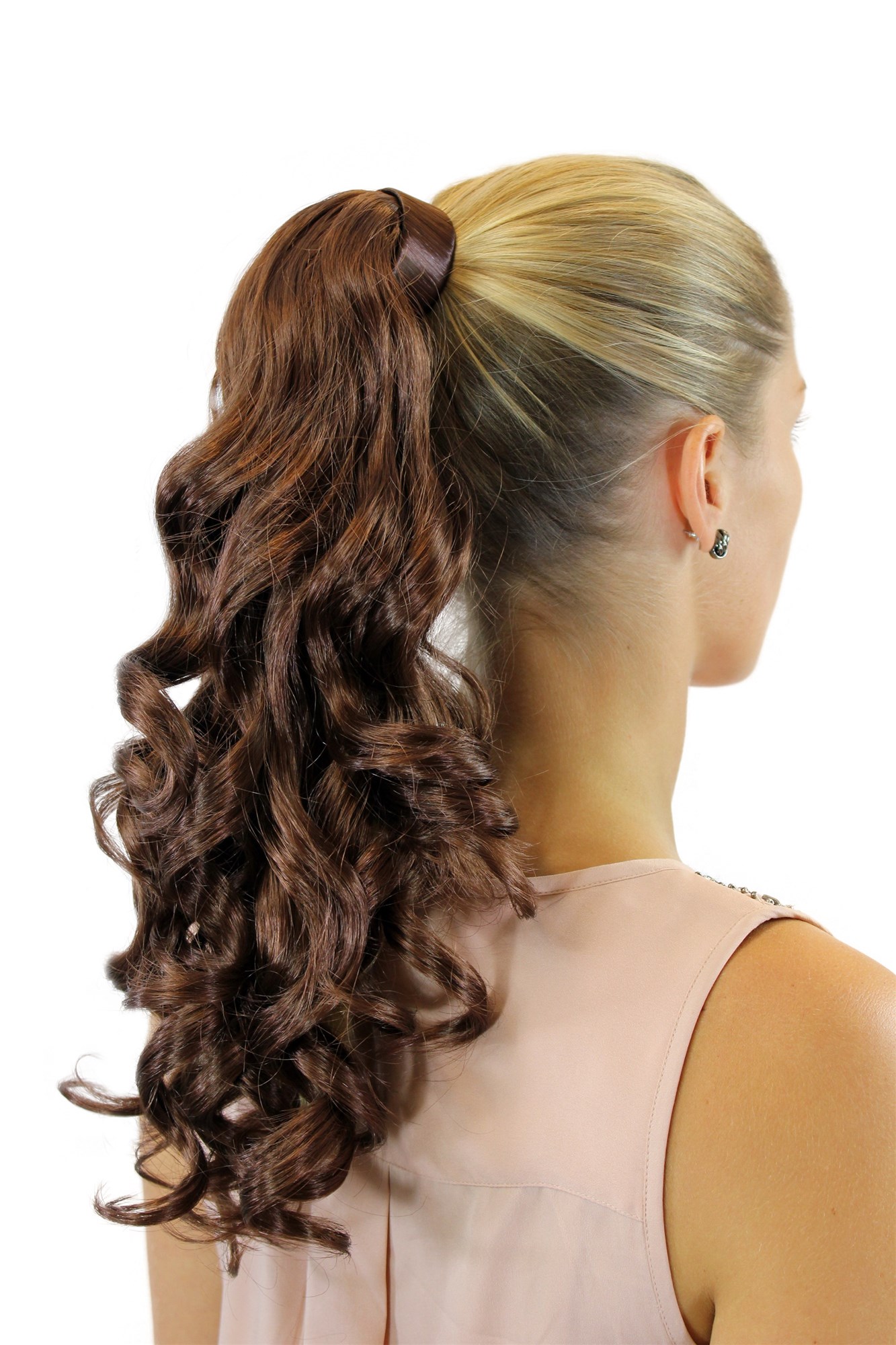 ROSY-33 Hairpiece PONYTAIL with comb and snapwrap long wavy slightly curled dark auburn red brown mahogany 18", view 2, WIG ME UP: Your Perücken Online Shop Ponytails, reddish brown, wavy, shoulder-length