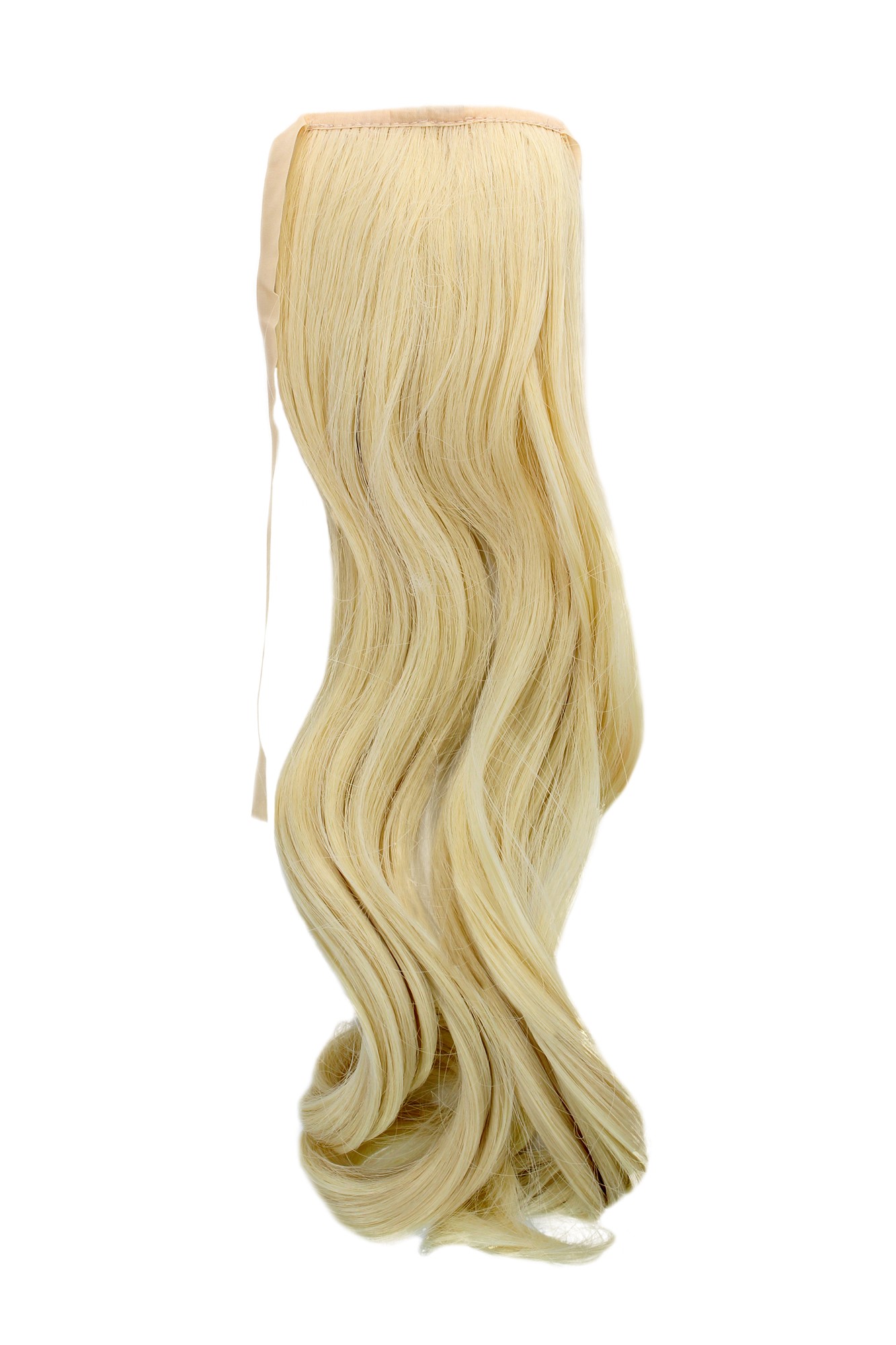 YZF-TC18-613 Hairpiece Pontail Pigtail extension slim light wavy comb and ribbon platinum blond, front view, WIG ME UP: Your Perücken Online Shop Ponytails, light blonde, wavy, shoulder-length