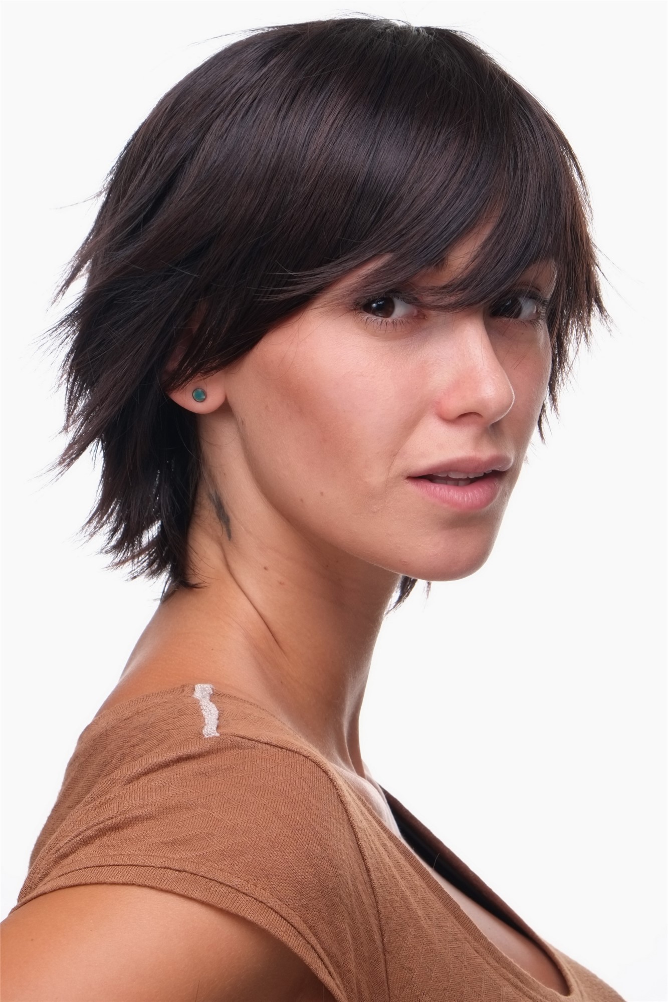 hochwertige Qualitätsperücken, Damen Perücke Stufen-Bob Wild Struppig Braun-Mix 49033-2T33, Ansicht 2, WIG ME UP: Ihr Perücken Online Shop wellige Tressen-Perücke mit Kopfhaut-Imitat Schwarz-Braun-Mix kurze Haare für Damen