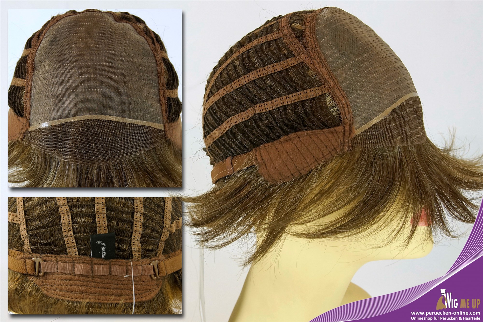 hochwertige Qualitätsperücken, Perücke Monofilament kurz glatt Braun Blond gesträhnt CST-MT-12/26, Ansicht 7, WIG ME UP: Ihr Perücken Online Shop glatte Tressen-Perücke mit Teil-Mono Scheitel Braun-Blond-Mix kurze Haare für Unisex