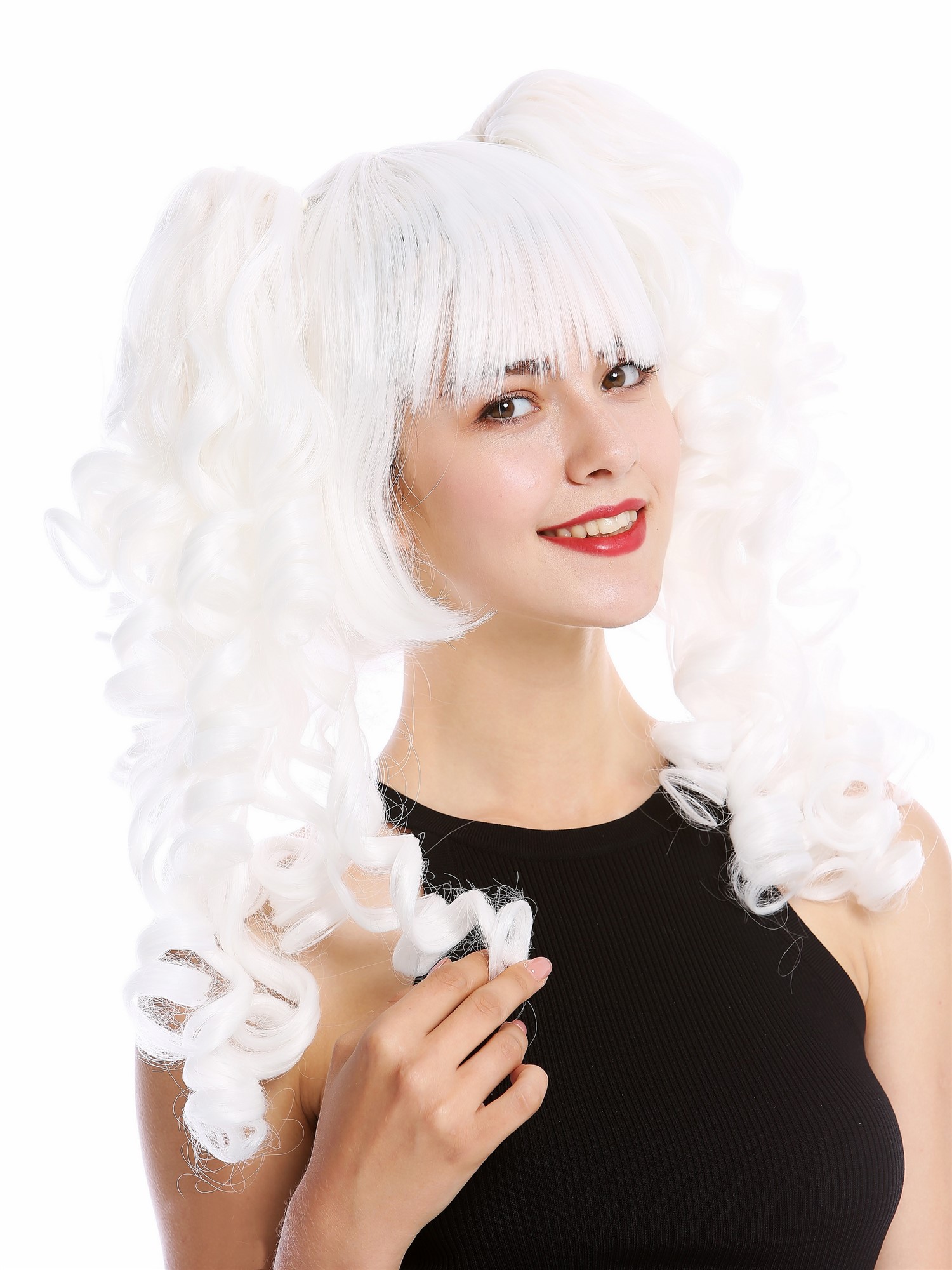 hochwertige Qualitätsperücken, Perücke Cosplay Lang Zöpfe Weiß YZF-7080+A-1001, Ansicht 2, WIG ME UP: Ihr Perücken Online Shop lockige Tressen-Perücke mit Kopfhaut-Imitat Weiß schulterlange Haare für Damen