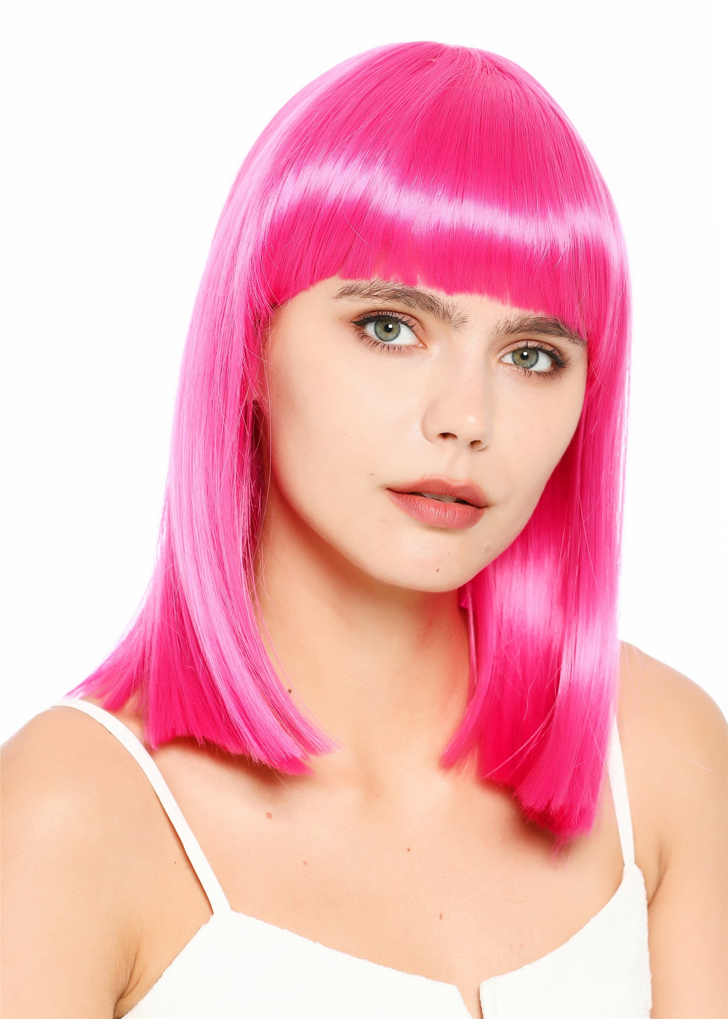 Damenperücke schulterlang blunt cut glatt breiter Pony Disco Rosa Pink SZL1498-DHT8D