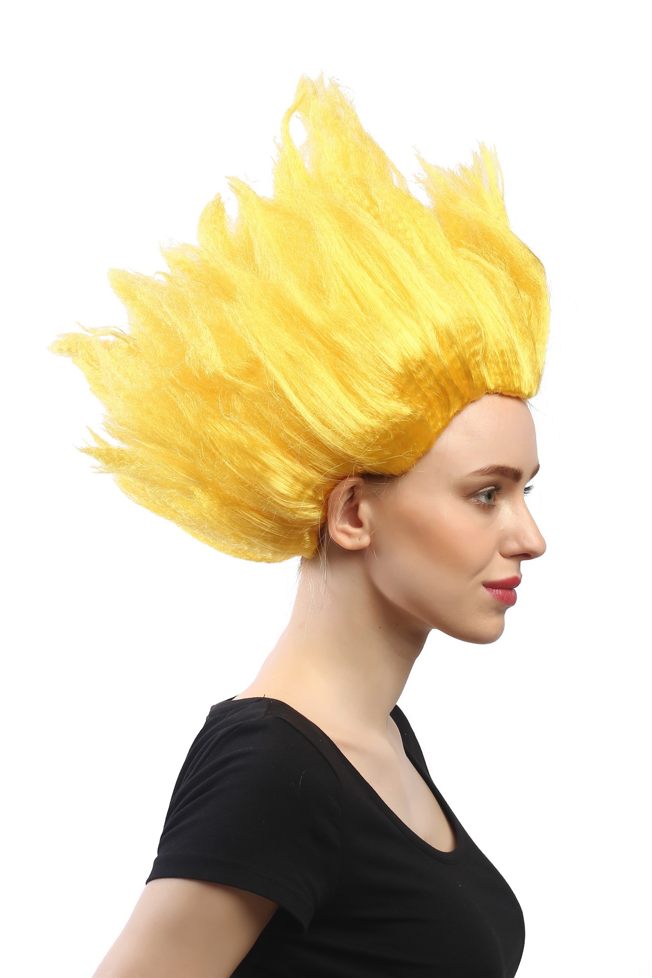 günstige Party Perücke, Perücke Hochtoupiert Feuer Blume Gelb 91062-PC2B, Vorderansicht, WIG ME UP: Ihr Perücken Online Shop wellige Party Perücke Gelb kurze Haare Unisex
