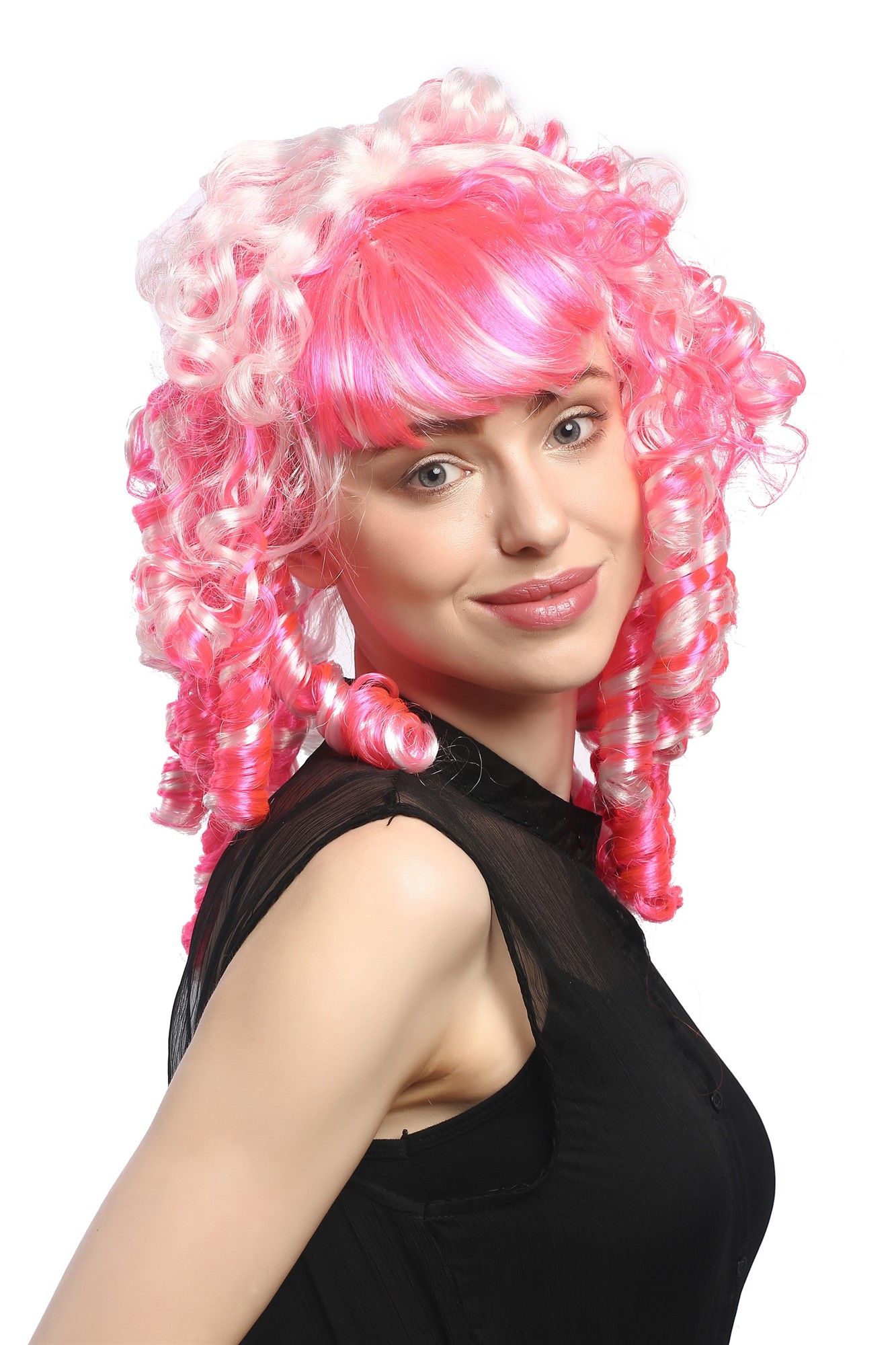 günstige Party Perücke, Perücke Spirallocken Barock Lolita Pink Weiß 91044-ZAC5-ZA62, Vorderansicht, WIG ME UP: Ihr Perücken Online Shop lockige Party Perücke Rosa,Weiß schulterlange Haare für Damen