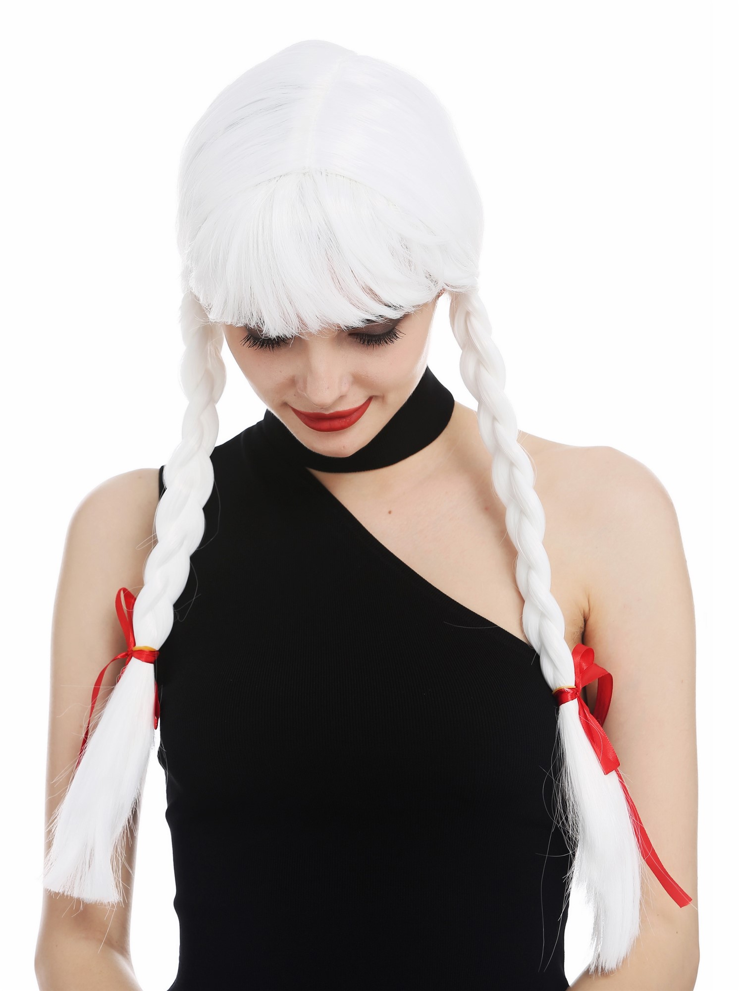 Lady women's wig Halloween carnival long plaited braids fringe white XR-008, view 5, WIG ME UP: Your Perücken Online Shop Party Wig, Ladies, White, Braided, long