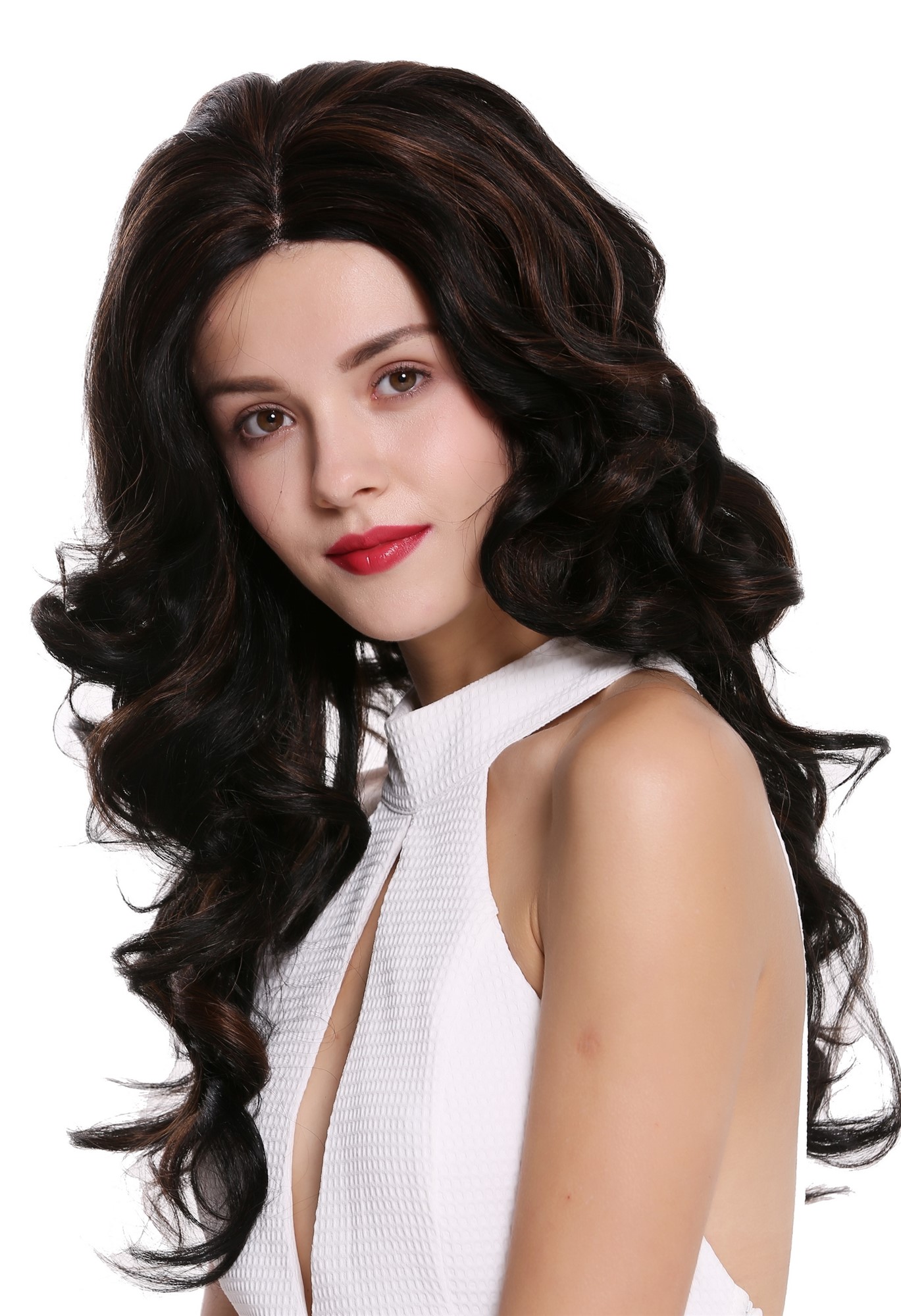Quality Wigs, Ladies, velvet black-copper brown mix, curled, long