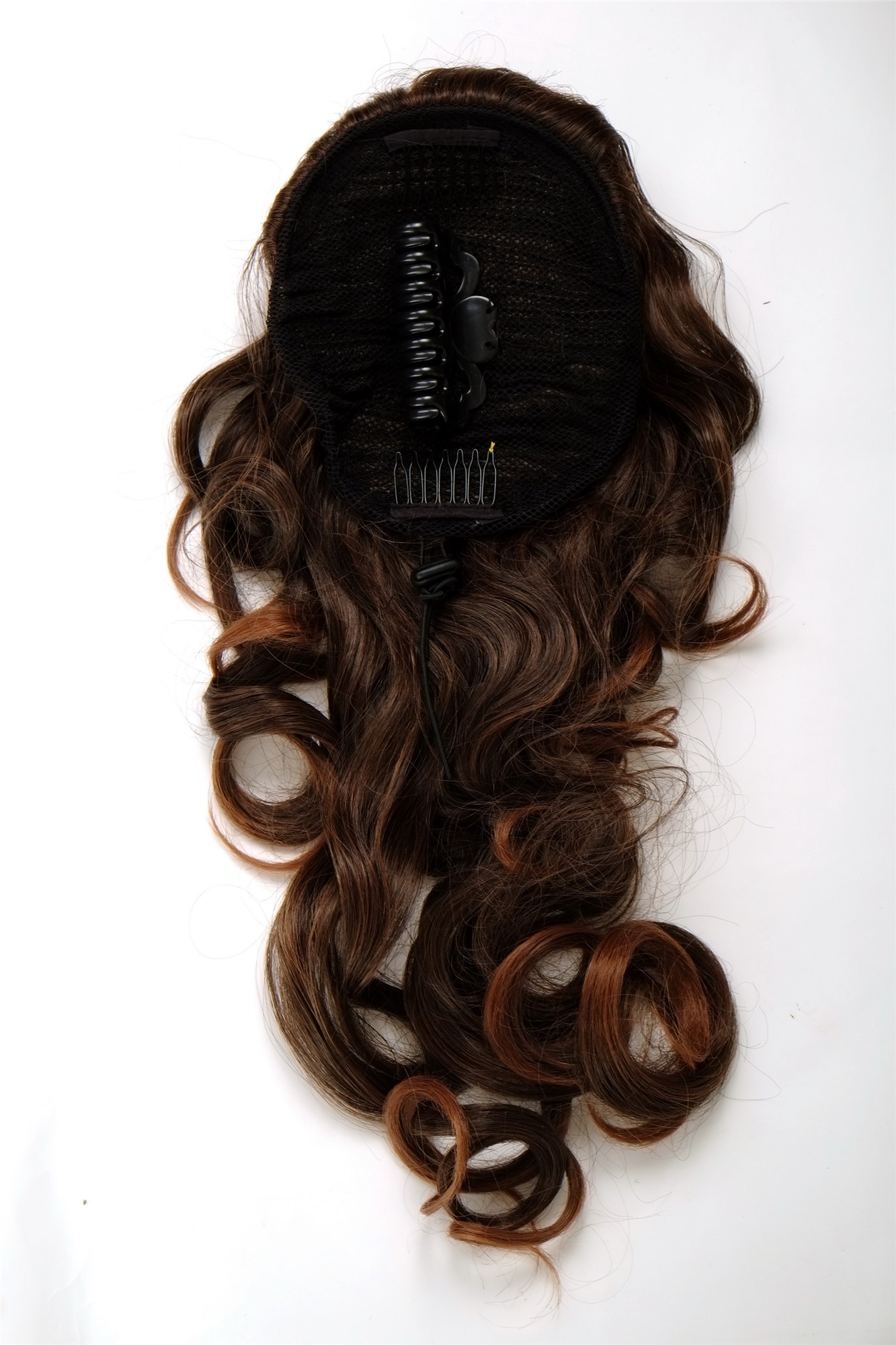 Ponytail clamp combs draw string curled voluminous long chestnut brown mix WK08, view 2, WIG ME UP: Your Perücken Online Shop Ponytails, brown mix, curled, long