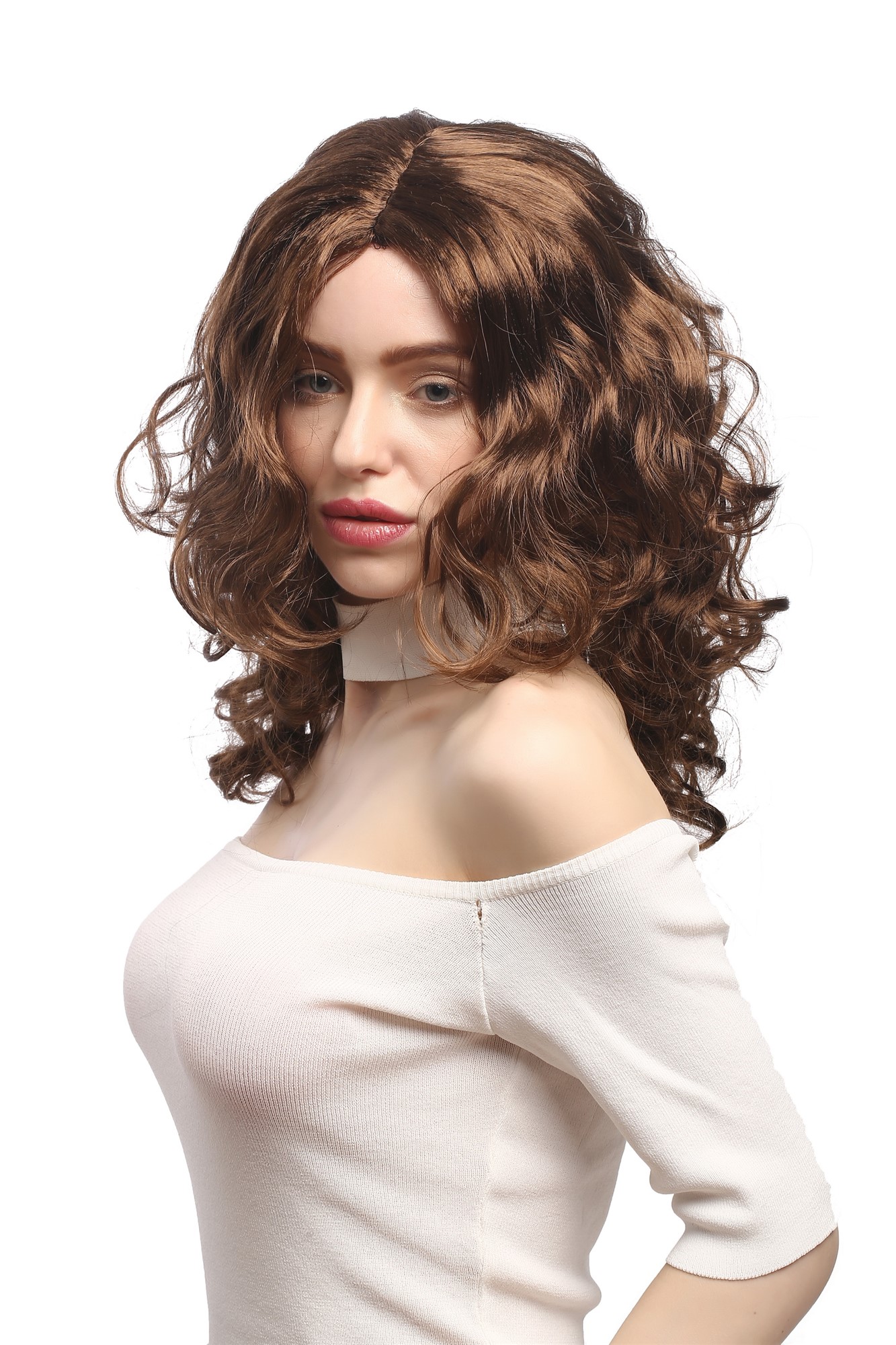 Lady Party Wig Halloween Fancy Dress long very voluminous curly curls middle-parting brown 20", front view, WIG ME UP: Your Perücken Online Shop Party Wig, Ladies, medium brown, curled, long
