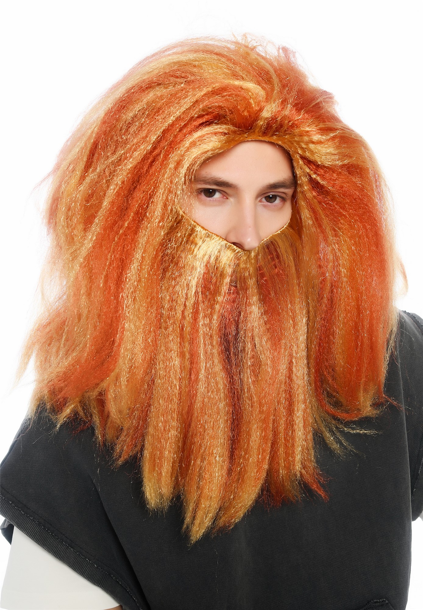 wellige Party-Perücke Rostrot-Goldblond-Mix 55 cm lange Perücke für Herren