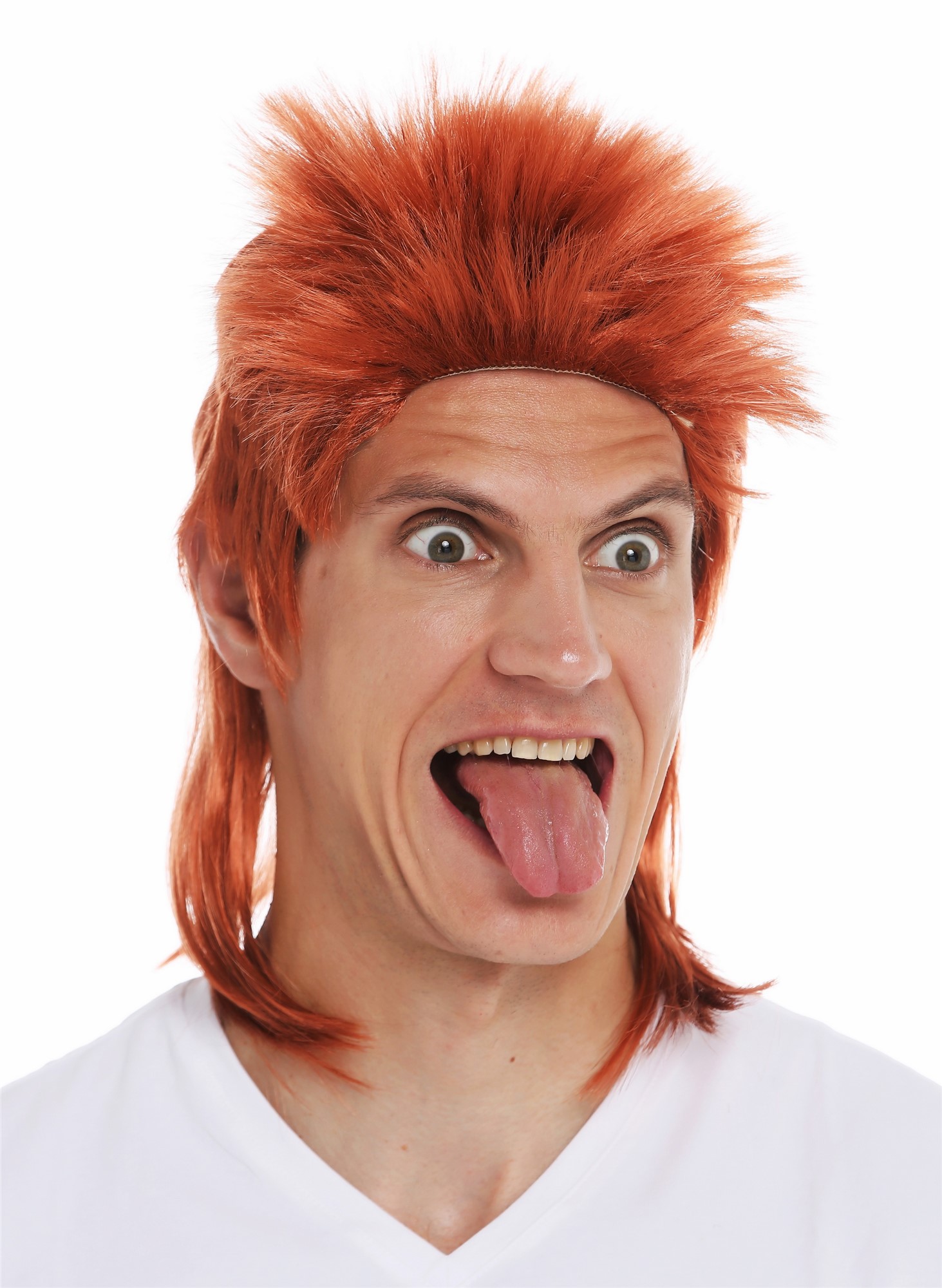 günstige Party Perücke, Perücke 80er Proll Igel Vokuhila Kupferrot 31910-FR14B, Vorderansicht, WIG ME UP: Ihr Perücken Online Shop glatte Party Perücke Hennarot schulterlange Haare für Herren