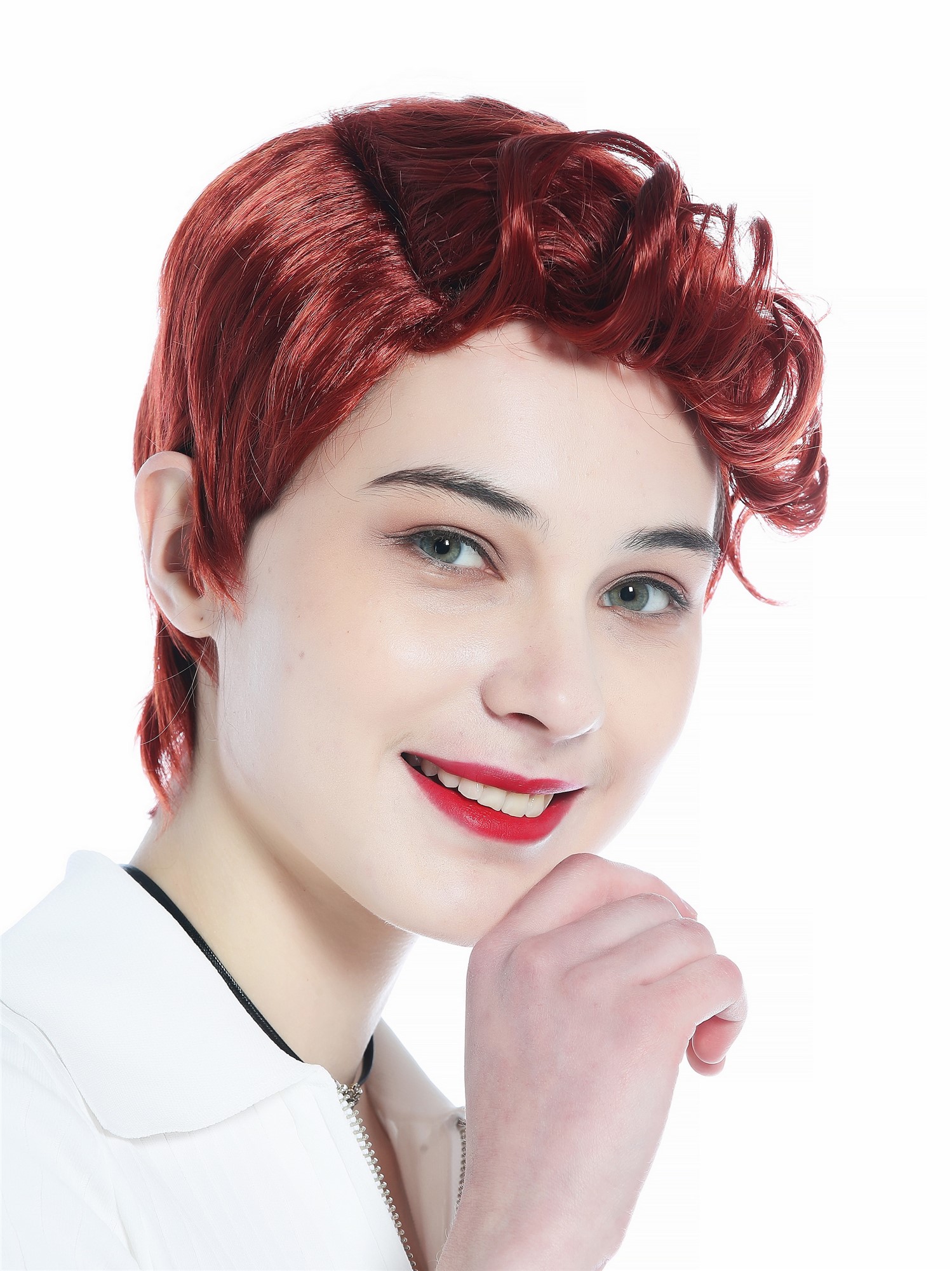 Wig Men Women unisex short straight curled quiff dark copper red DW3333, view 2, WIG ME UP: Your Perücken Online Shop Quality Wigs, Unisex, copper, curled, short