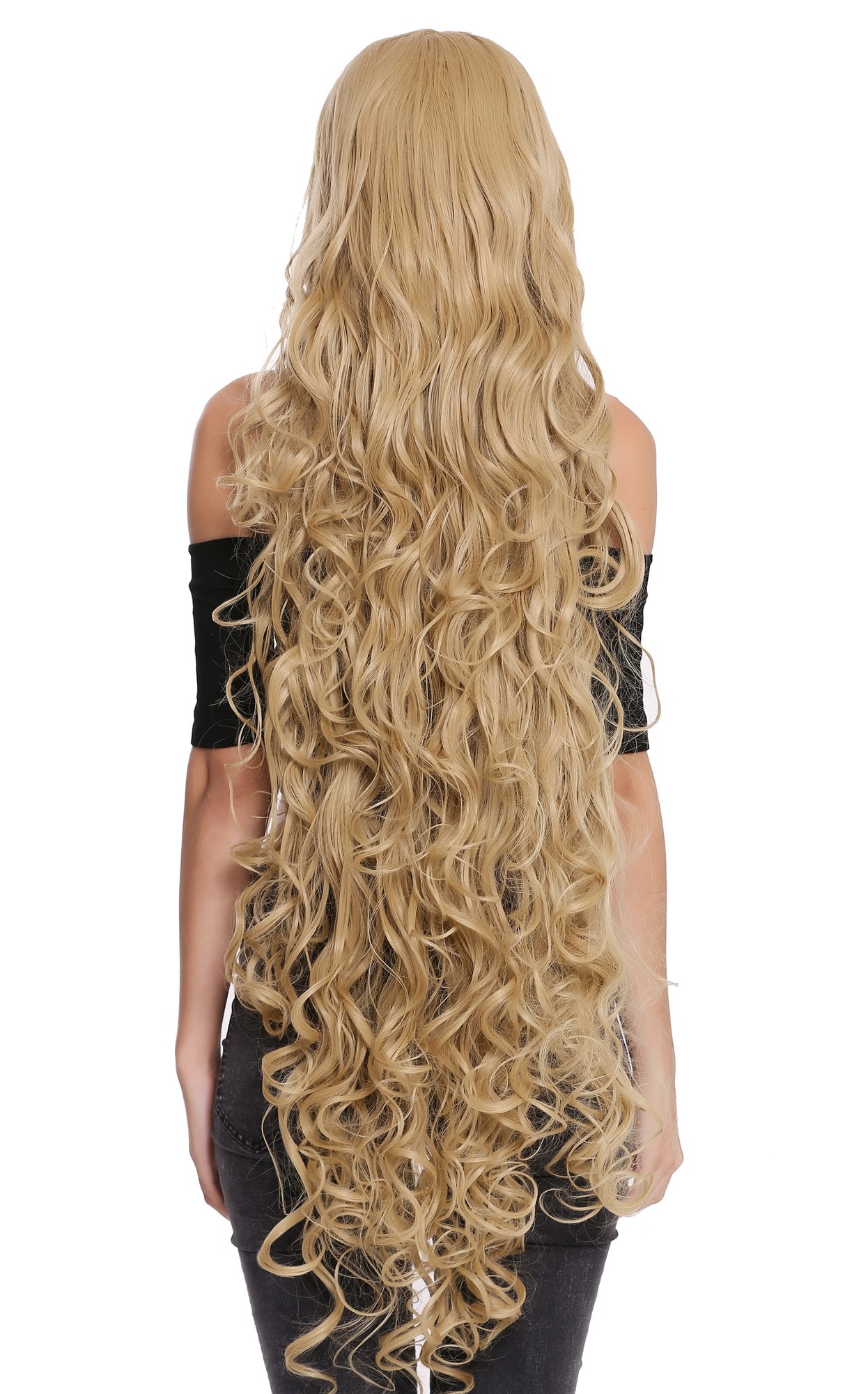 hochwertige Qualitätsperücken, Perücke sehr lang Rapunzel Locken Hellblond CL-100-86, Ansicht 4, WIG ME UP: Ihr Perücken Online Shop lockige Tressen-Perücke mit Kopfhaut-Imitat Goldblond sehr lange Haare für Damen