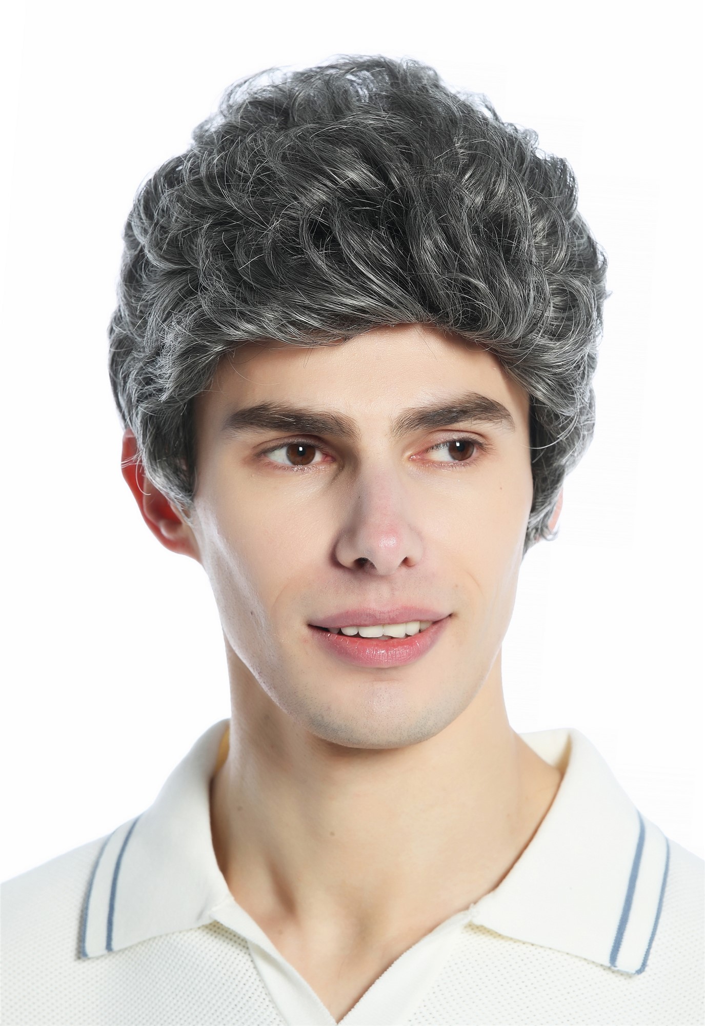 hochwertige Qualitätsperücken, Perücke unisex kurz leicht gewellt Tolle Dunkelgrau grau meliert DW1333A-44, Vorderansicht, WIG ME UP: Ihr Perücken Online Shop wellige Tressen-Perücke Dunkelgrau kurze Haare für Unisex