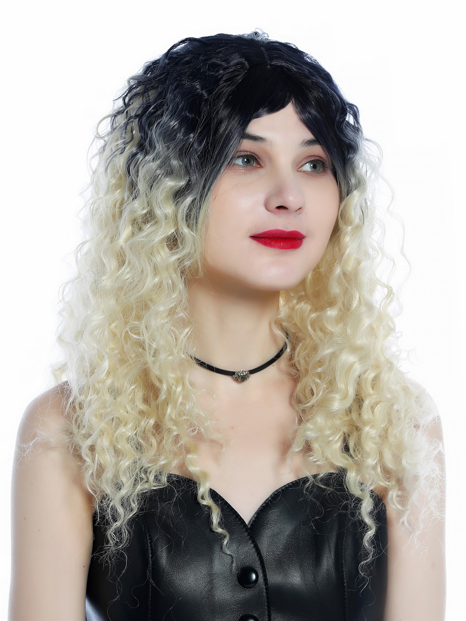 Women's wig long curled kinks kinked Ombre black roots platinum blonde ZM-1018, view 4, WIG ME UP: Your Perücken Online Shop Quality Wigs, Ladies, black-platinum blonde gradient, curled, long