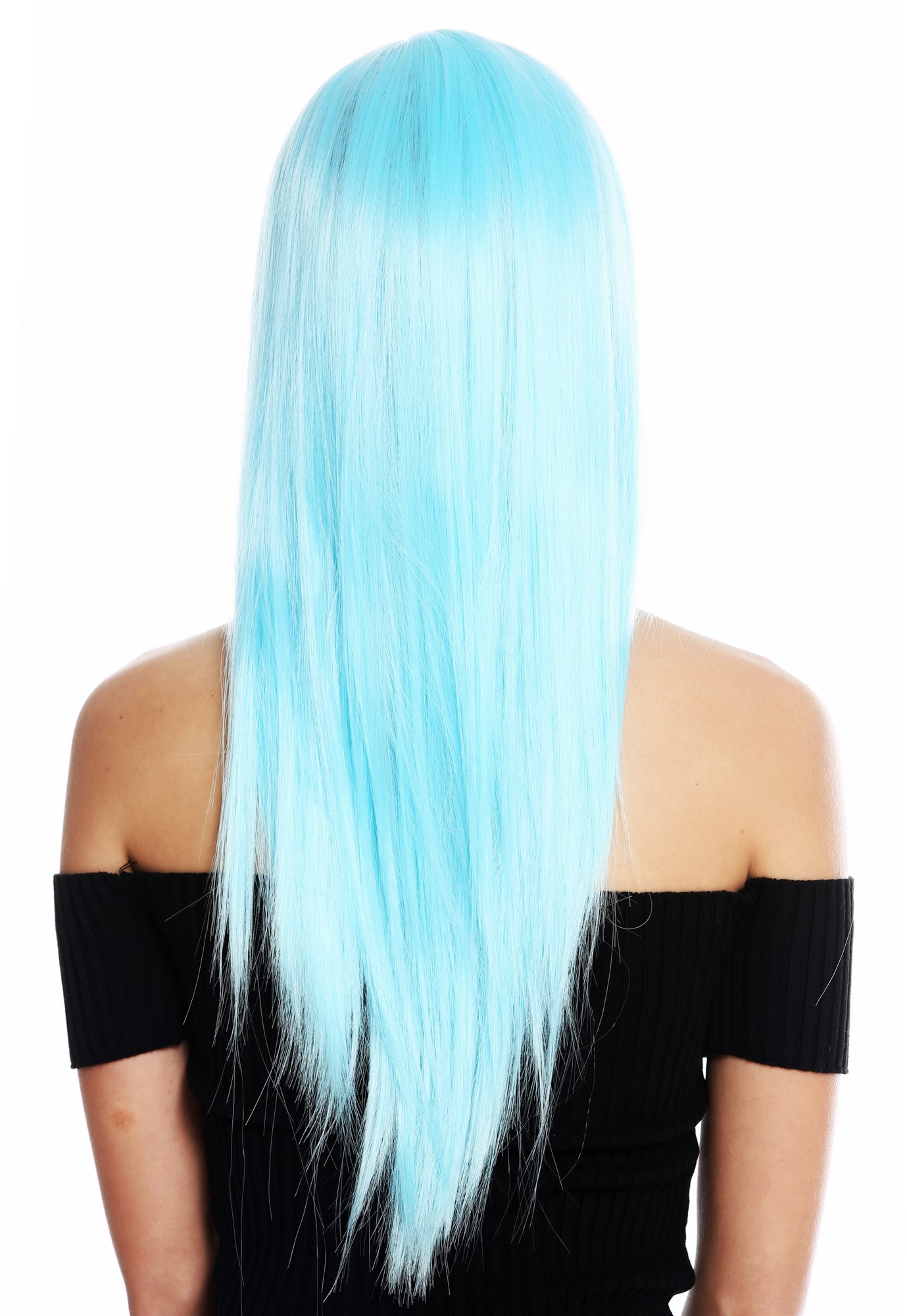 hochwertige Qualitätsperücken, Perücke lang glatt langer Pony gescheitelt Hellblau VK-8-T4516, Ansicht 4, WIG ME UP: Ihr Perücken Online Shop glatte Tressen-Perücke mit Kopfhaut-Imitat Eisblau lange Haare für Damen
