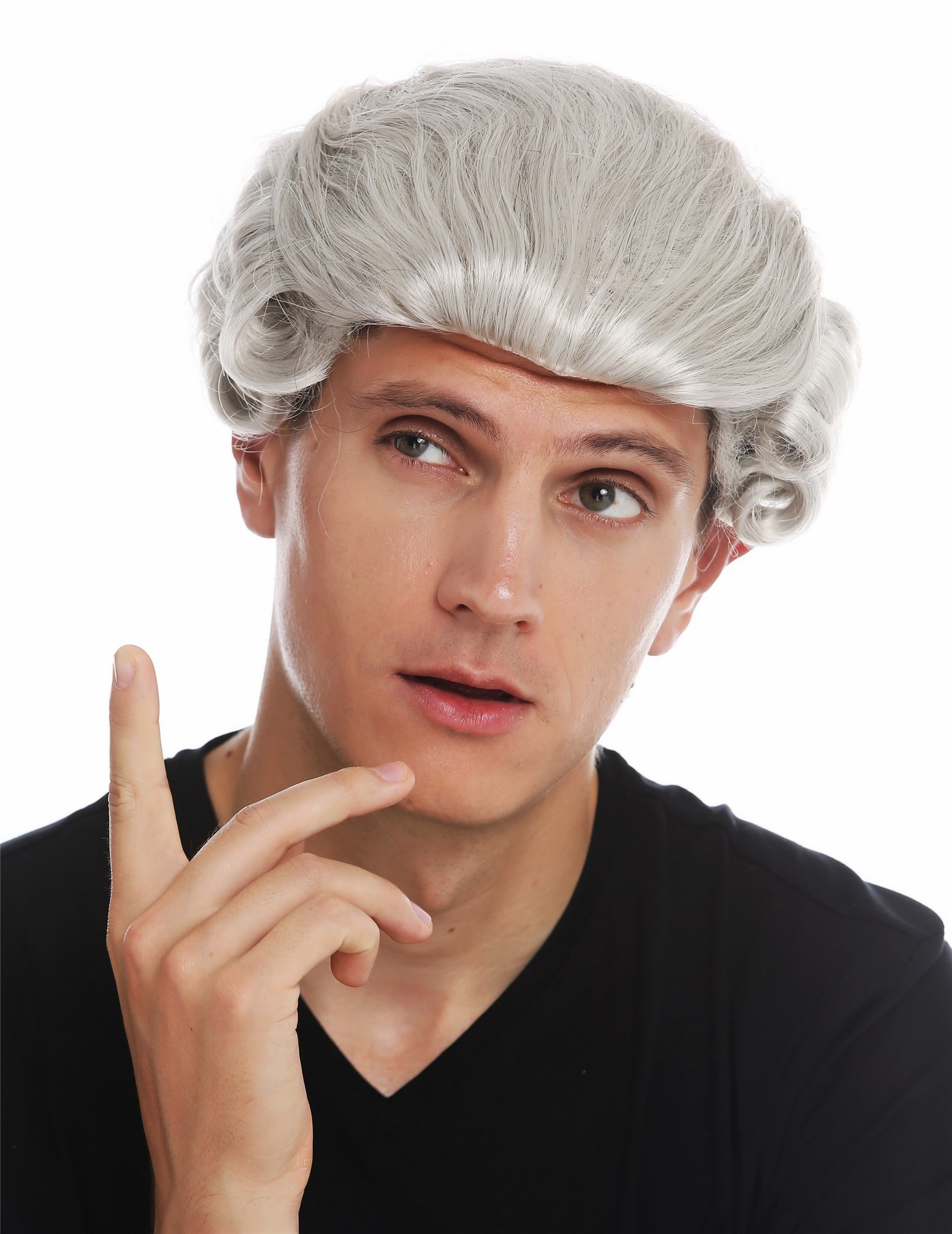 hochwertige Qualitätsperücken, Perücke Barock Edelmann Zopf Hellgrau VK-31-59, Ansicht 2, WIG ME UP: Ihr Perücken Online Shop wellige Tressen-Perücke Weißgrau lange Haare für Herren